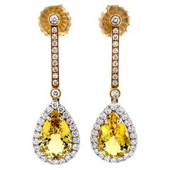 Interchangeable Golden Beryl and Diamond Earrings in 18k Gold, 9.12 Carats Total