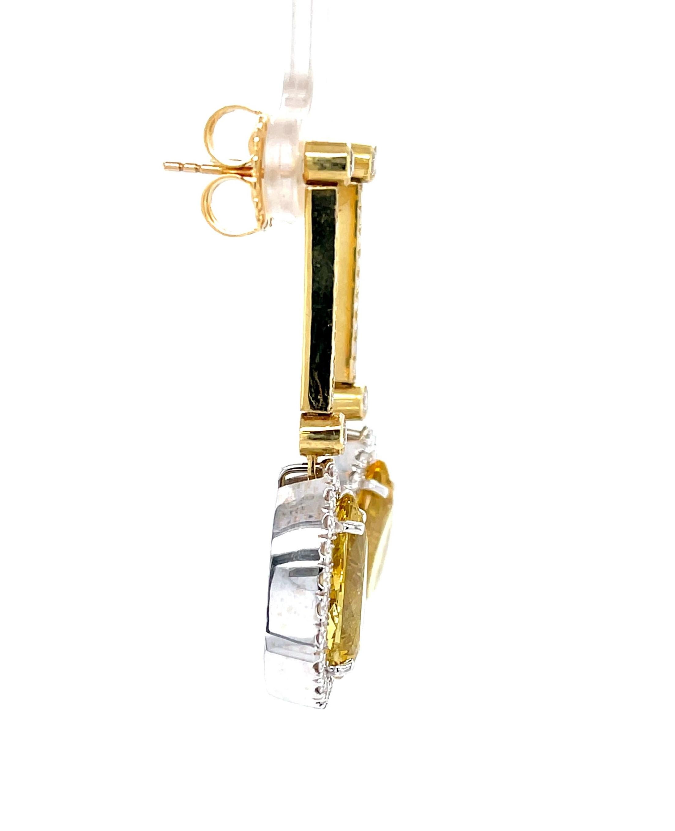 Artisan Boucles d'oreilles interchangeables en or 18 carats, béryl doré et diamant, 9,12 carats au total en vente