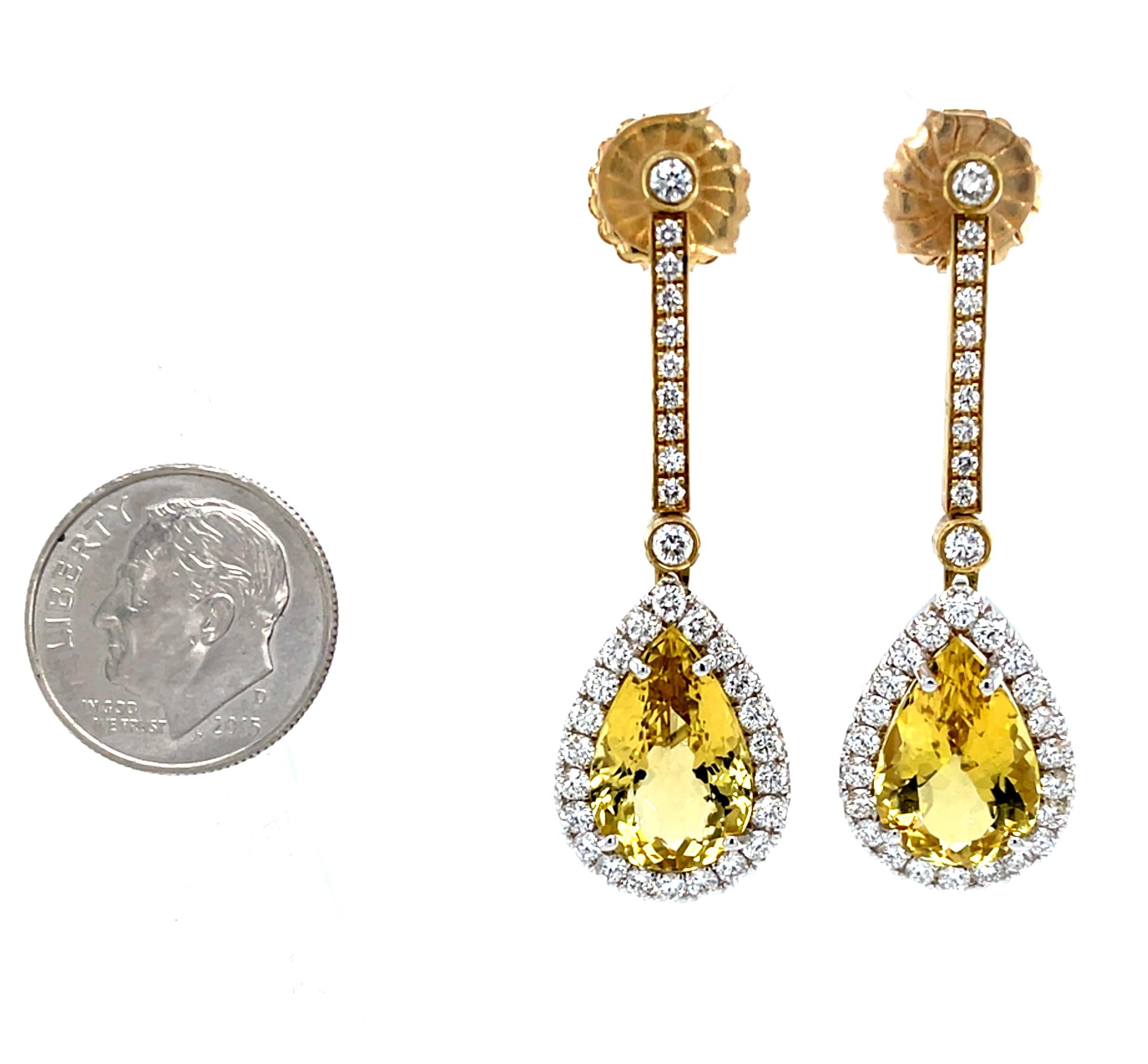 Boucles d'oreilles interchangeables en or 18 carats, béryl doré et diamant, 9,12 carats au total Neuf - En vente à Los Angeles, CA