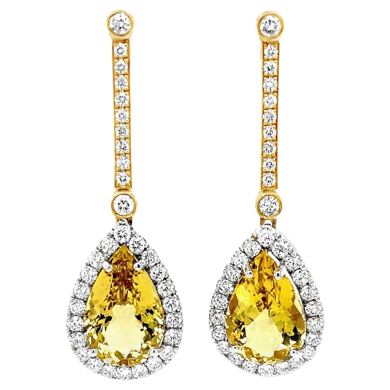 Boucles d'oreilles interchangeables en or 18 carats, béryl doré et diamant, 9,12 carats au total en vente