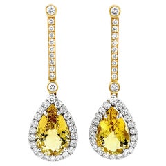Interchangeable Golden Beryl and Diamond Earrings in 18k Gold, 9.12 Carats Total