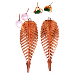 Interchangeable Leaf Pearl Jade Jacket Stud Earrings 14kt 12606*