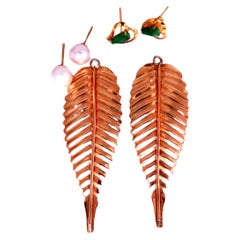 Interchangeable Leaf Pearl Jade Jacket Stud Earrings 14kt 12606