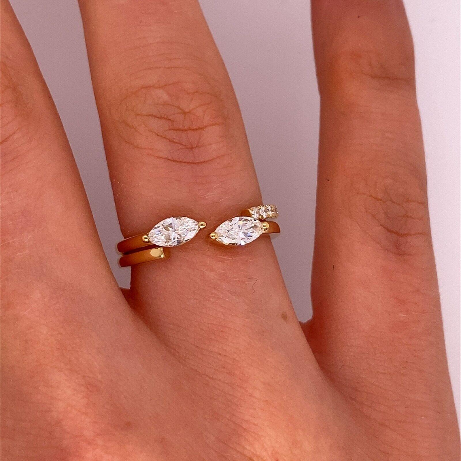 Interchangeable Matching 0.35ct Marquise & Round Diamond Rings in 18ct Yellow G For Sale 1