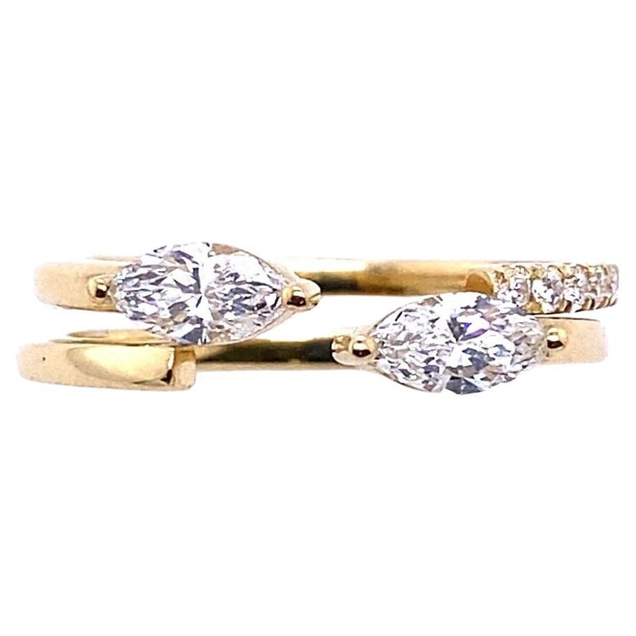 Interchangeable Matching 0.35ct Marquise & Round Diamond Rings in 18ct Yellow G For Sale