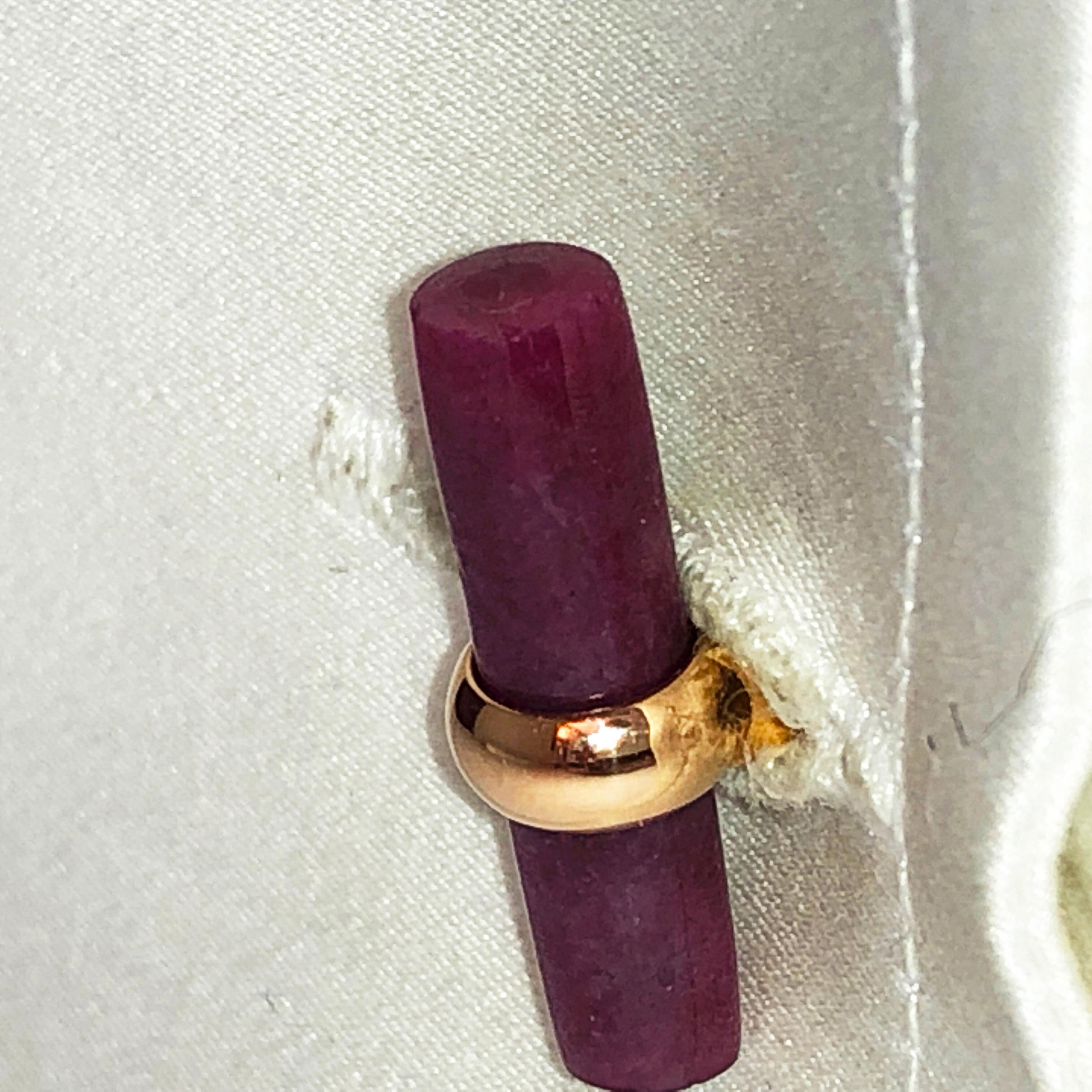 Interchangeable Natural Sapphire Ruby Jade Opal Baton Set 18k Gold Cufflinks 11