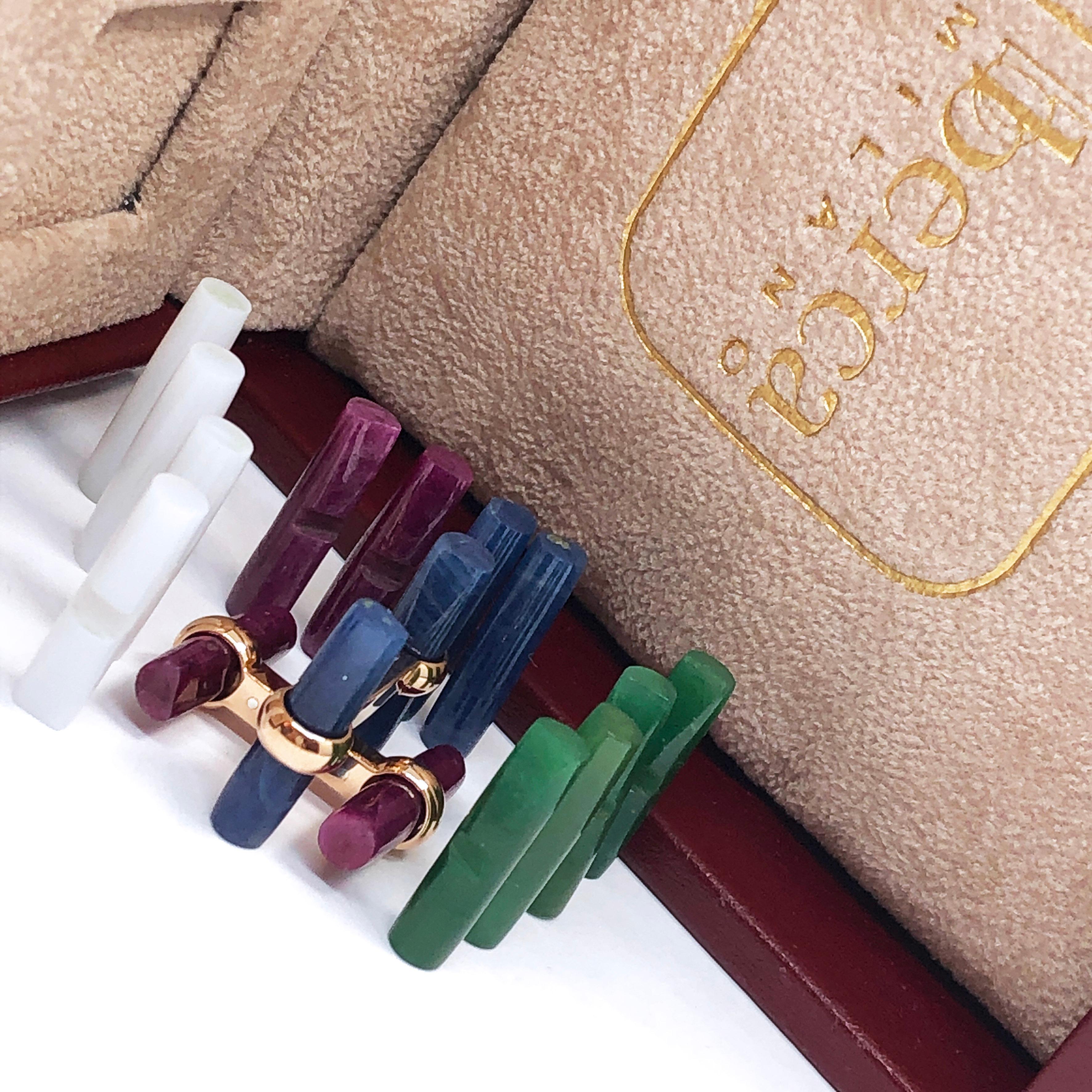 Interchangeable Natural Sapphire Ruby Jade Opal Baton Set 18k Gold Cufflinks im Zustand „Neu“ in Valenza, IT