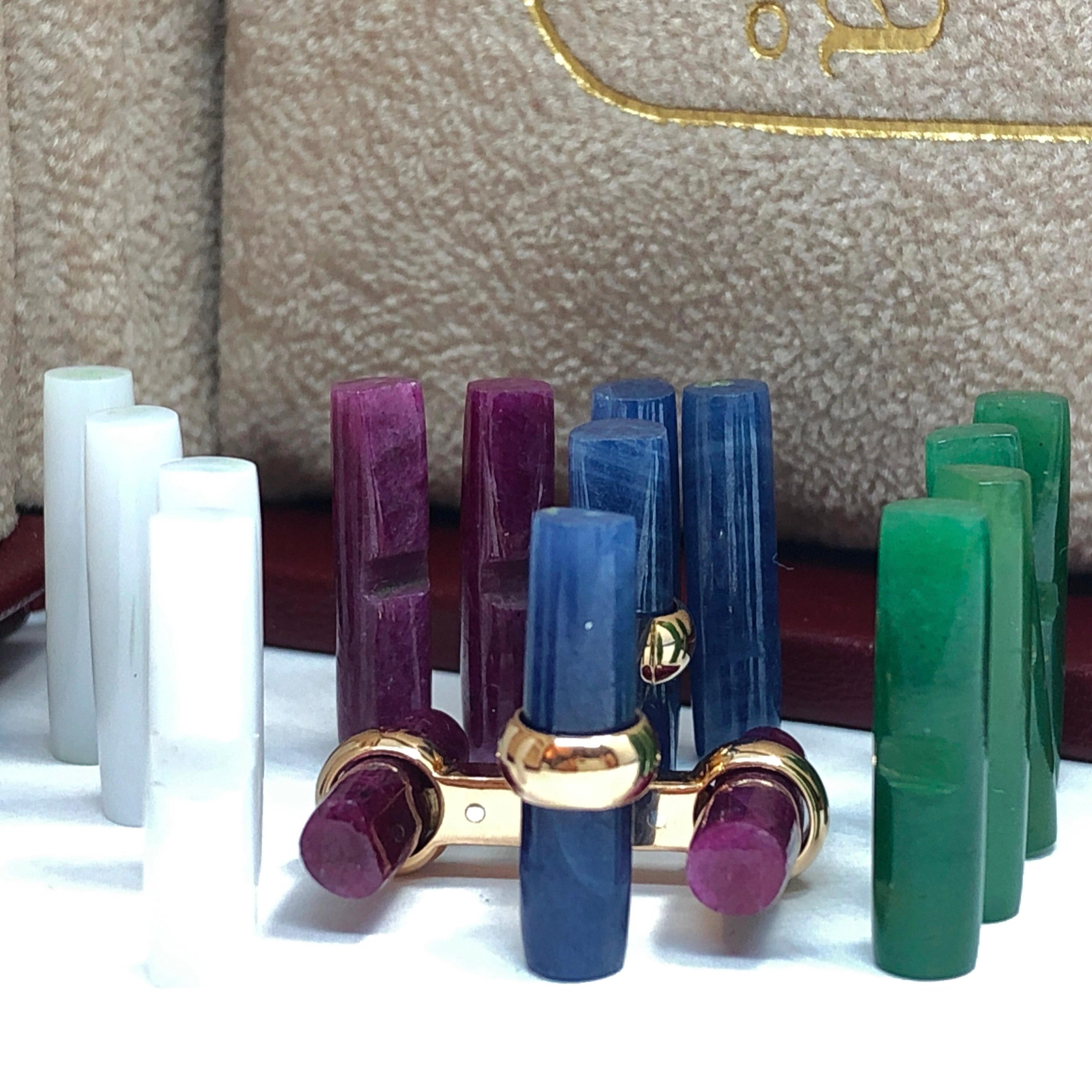 Interchangeable Natural Sapphire Ruby Jade Opal Baton Set 18k Gold Cufflinks Herren