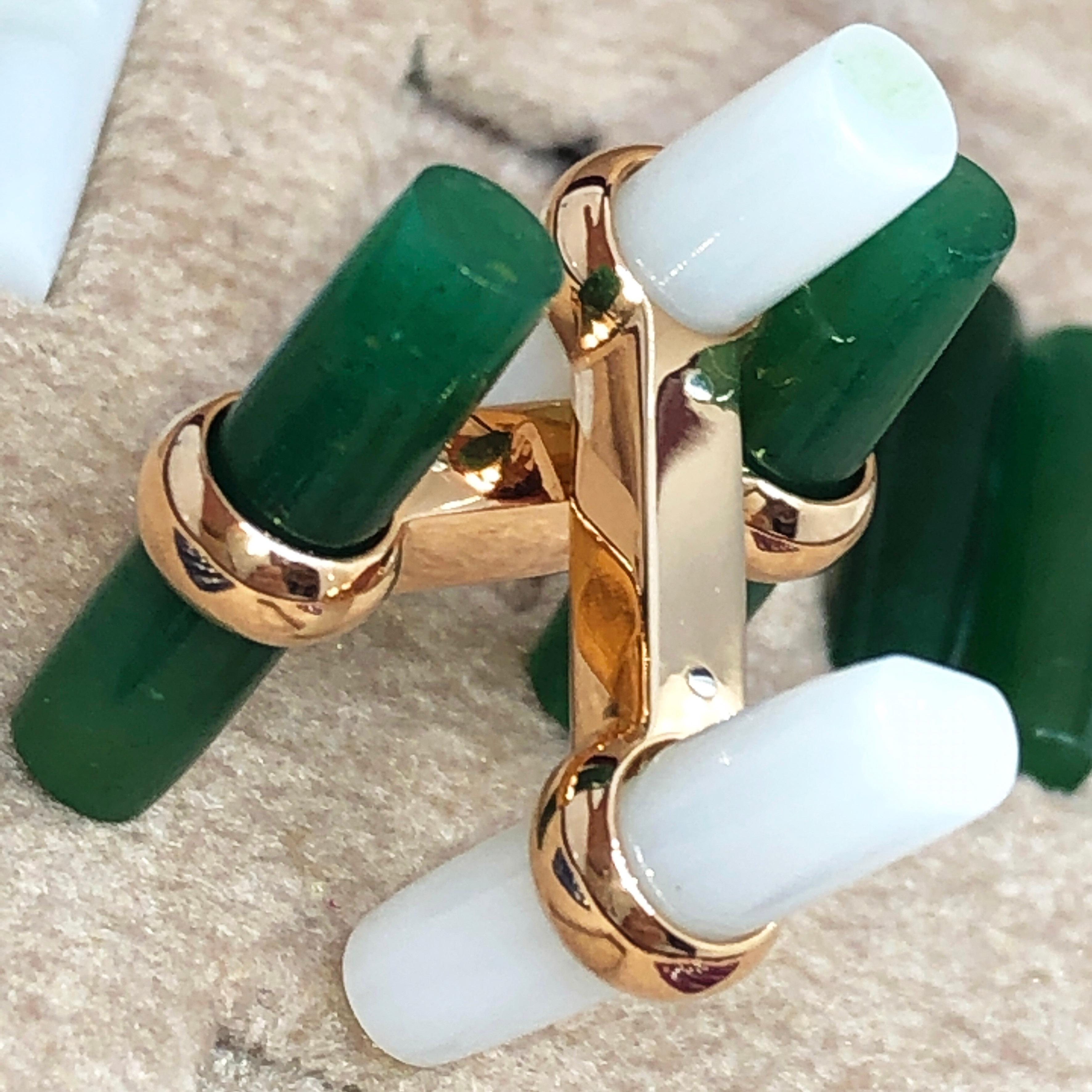 Interchangeable Natural Sapphire Ruby Jade Opal Baton Set 18k Gold Cufflinks 3