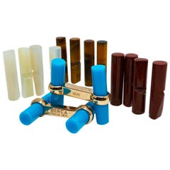 Interchangeable Natural Semiprecious Stone Baton Set 18 Karat Gold Cufflinks