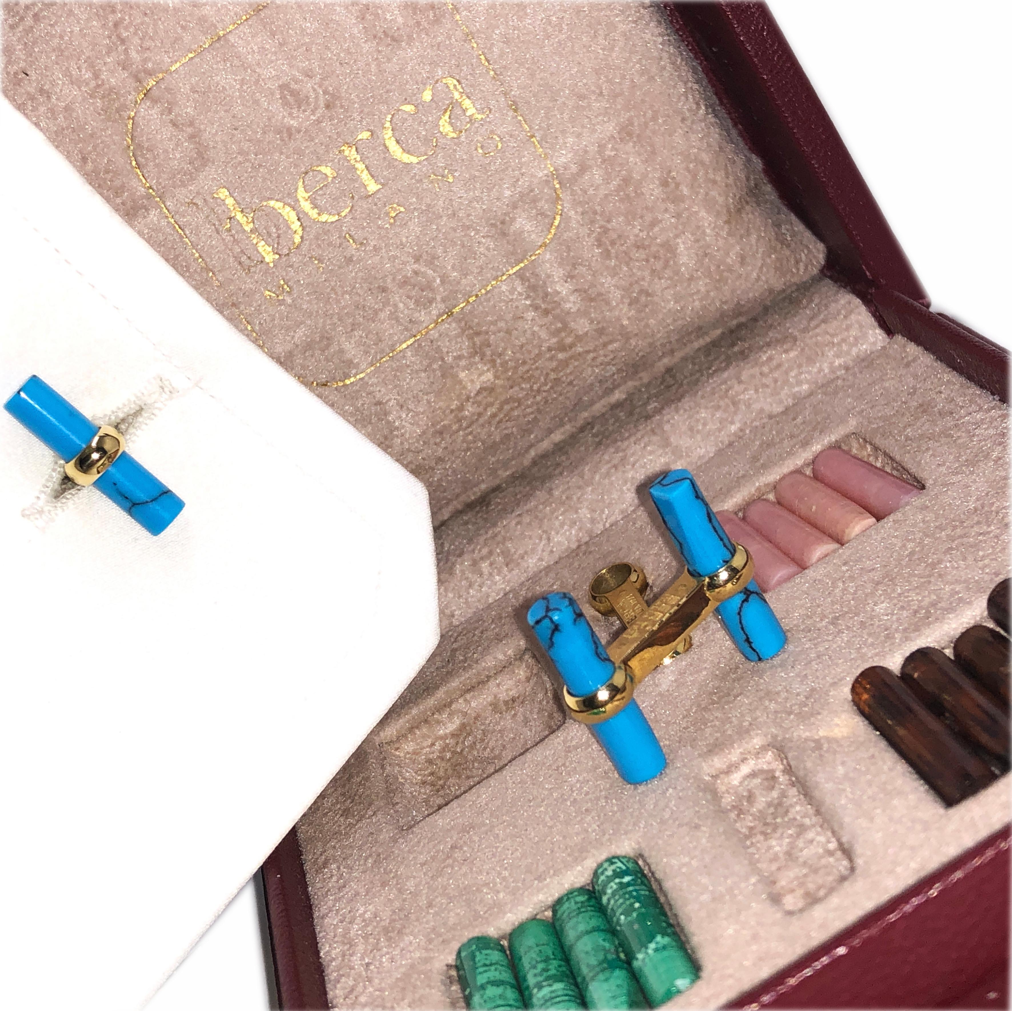 Interchangeable Natural Semiprecious Stones Baton Set 18 Karat Gold Cufflinks 7