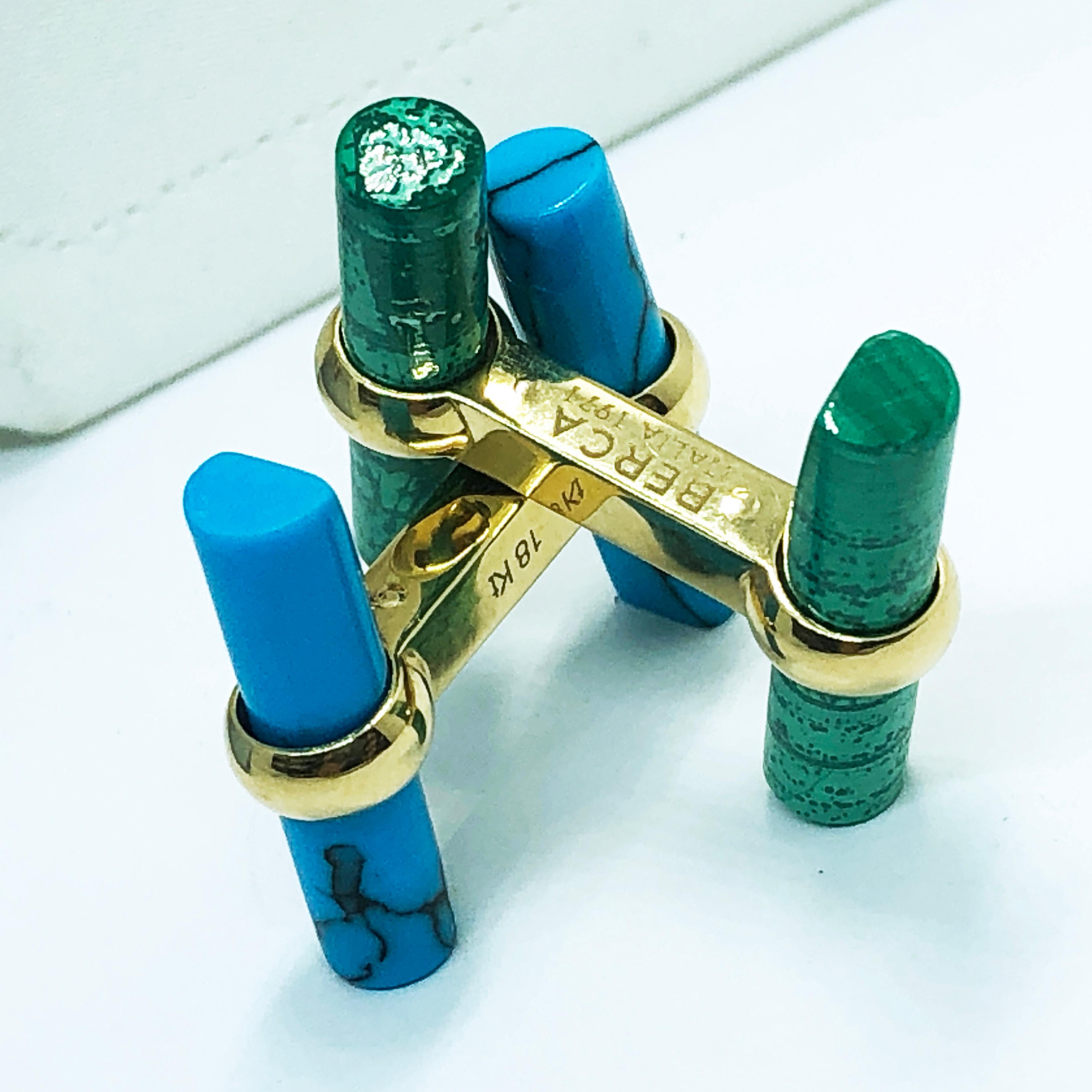 Contemporary Interchangeable Natural Semiprecious Stones Baton Set 18 Karat Gold Cufflinks