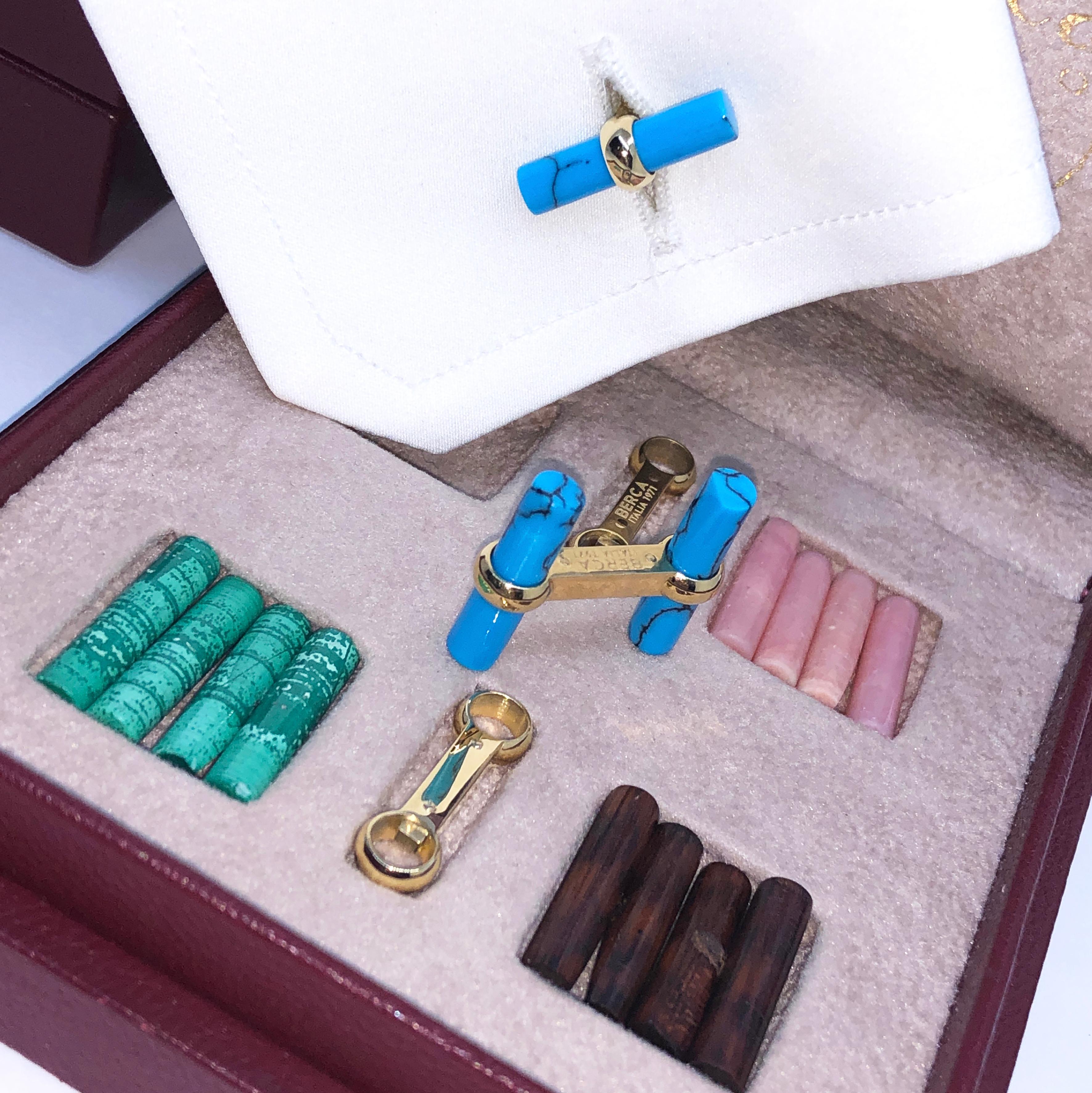 Interchangeable Natural Semiprecious Stones Baton Set 18 Karat Gold Cufflinks 3