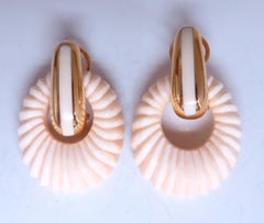 Interchangeable Onyx Moonstone Coral Gold Dangle Earrings 18kt 12632*