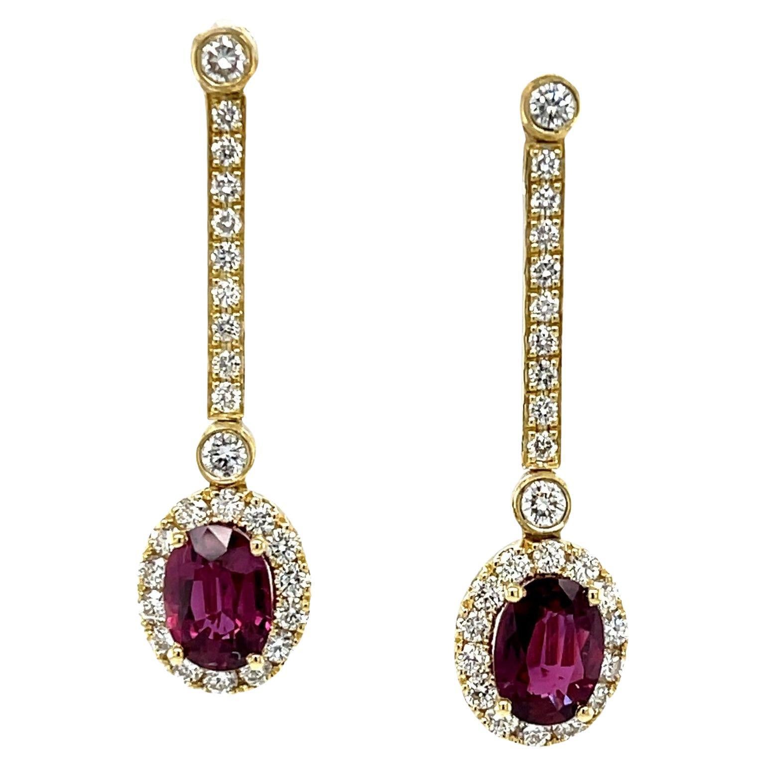 Interchangeable Ruby Drop Earrings with Diamond Line Tops in 18k Yellow Gold