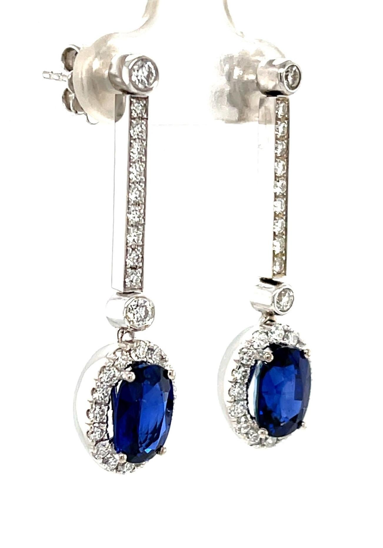 Artisan Interchangeable Sapphire Drop Earrings with Diamond Line Tops in 18k White Gold For Sale