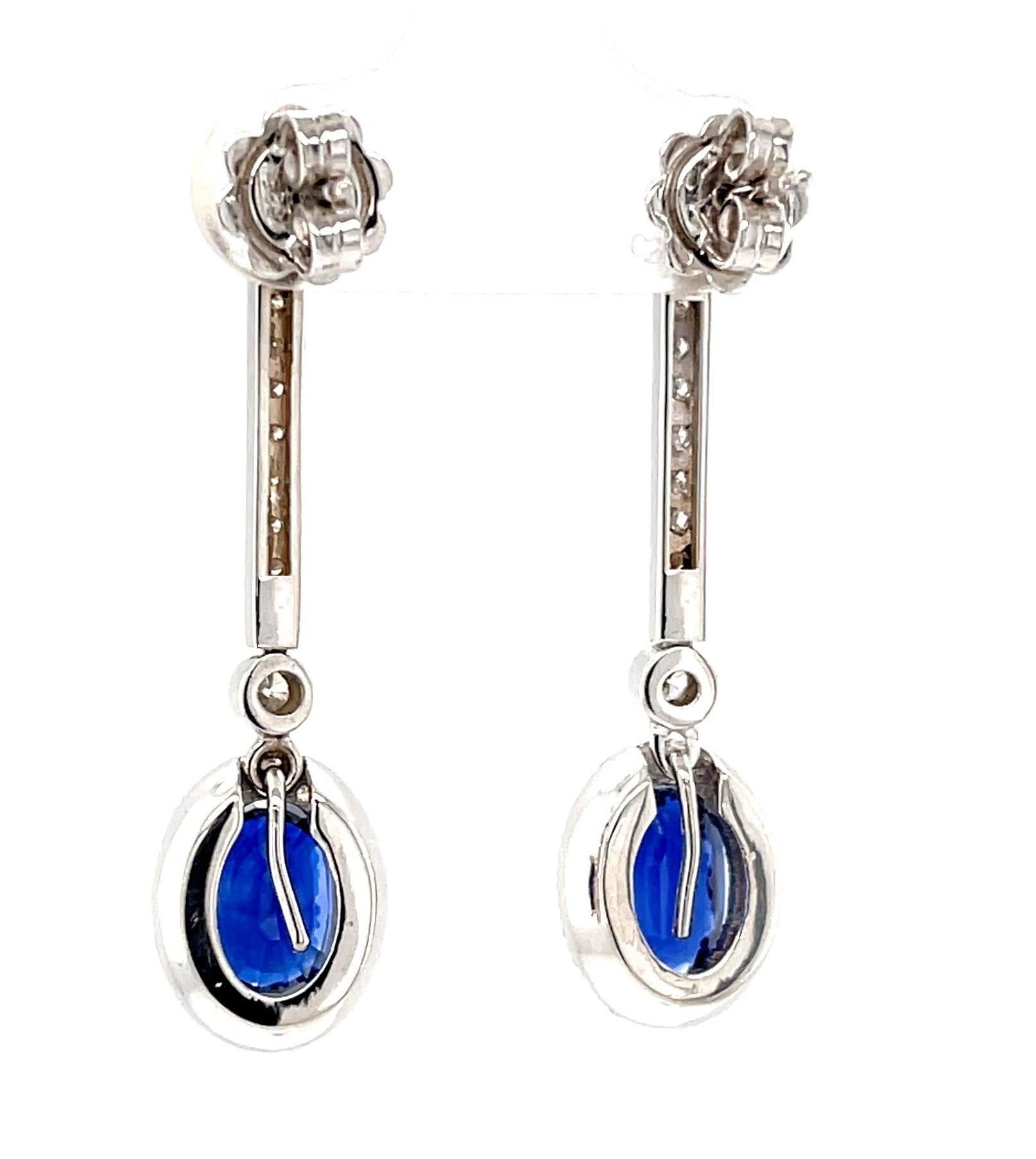 Oval Cut Interchangeable Sapphire Drop Earrings with Diamond Line Tops in 18k White Gold For Sale