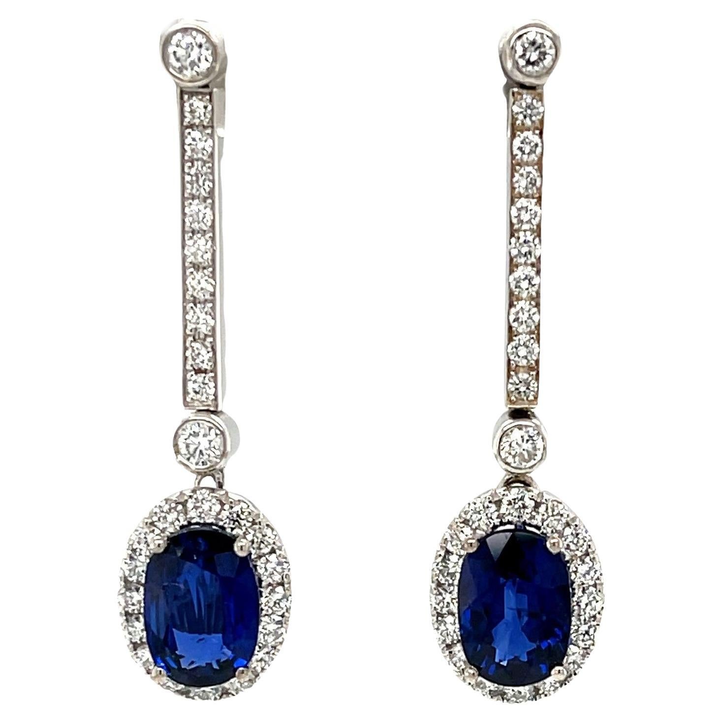 Interchangeable Sapphire Drop Earrings with Diamond Line Tops in 18k White Gold For Sale