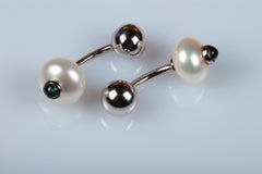 Interchangeable White Gold 18k Cufflinks, Pearl and Sapphire, Onyx