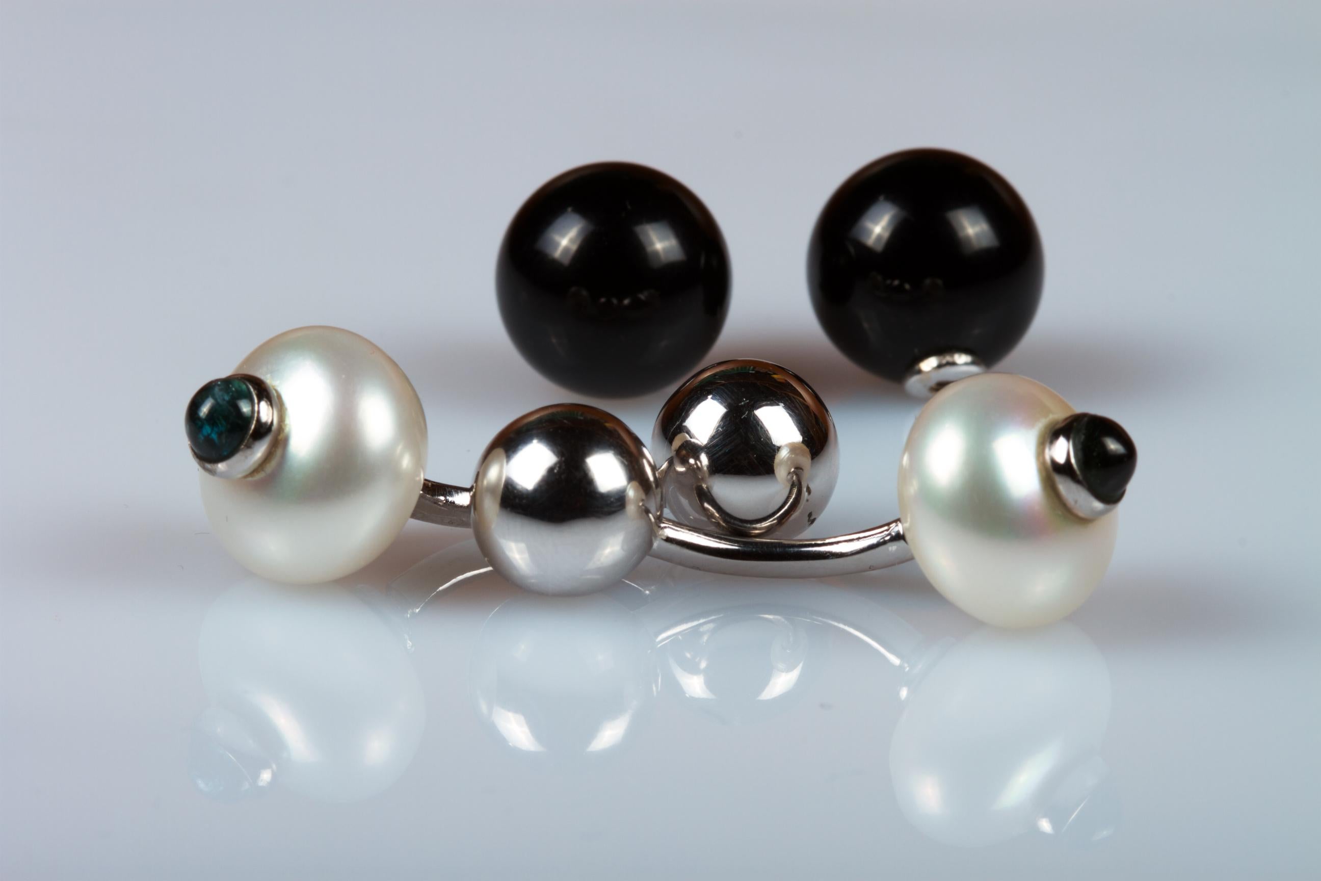 Interchangeable White Gold 18k Cufflinks, Pearl and Sapphire, Onyx In New Condition For Sale In Rome, IT