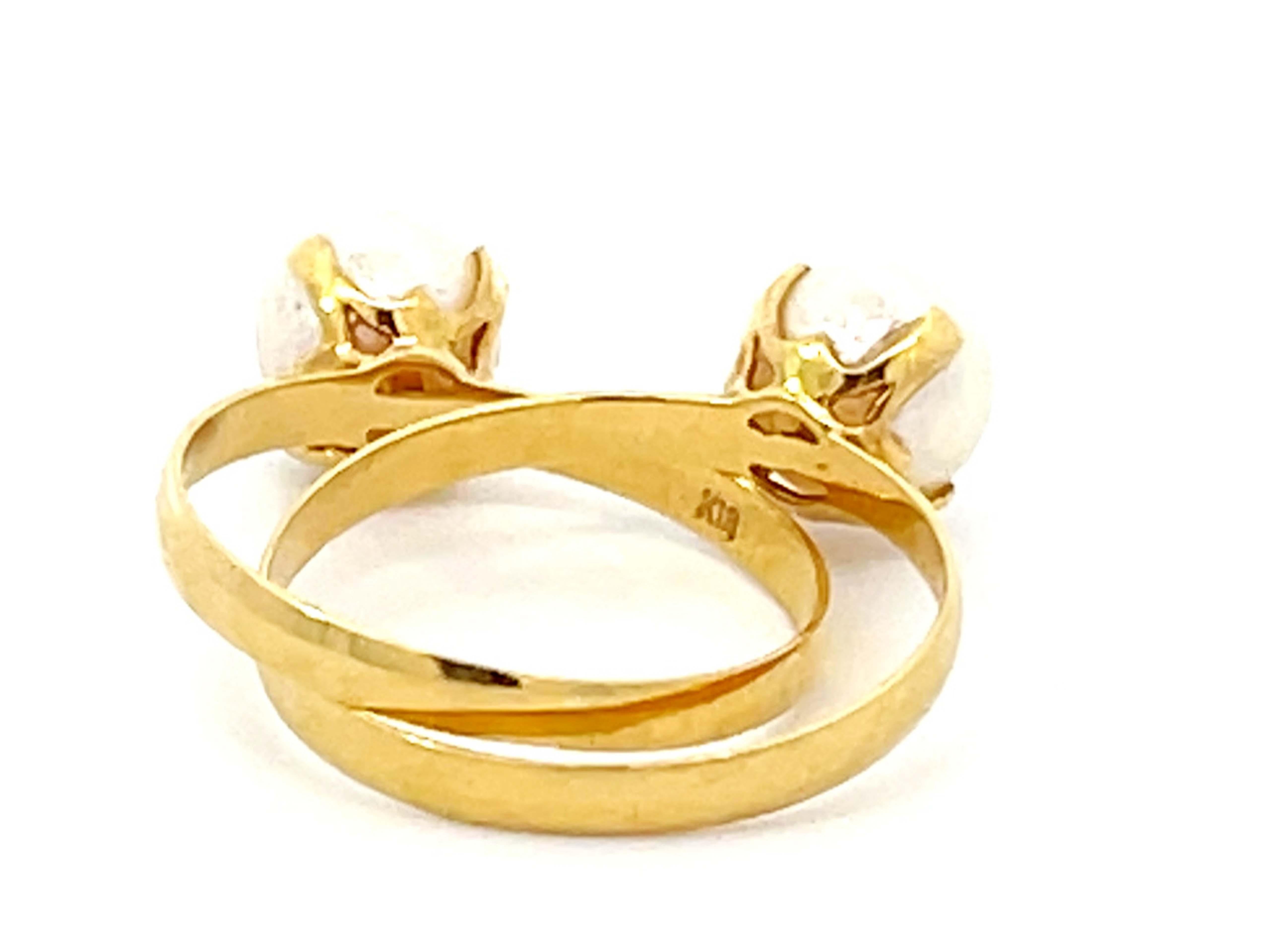 Interconnected Double Pearl Ring 18k Yellow Gold In Excellent Condition For Sale In Honolulu, HI