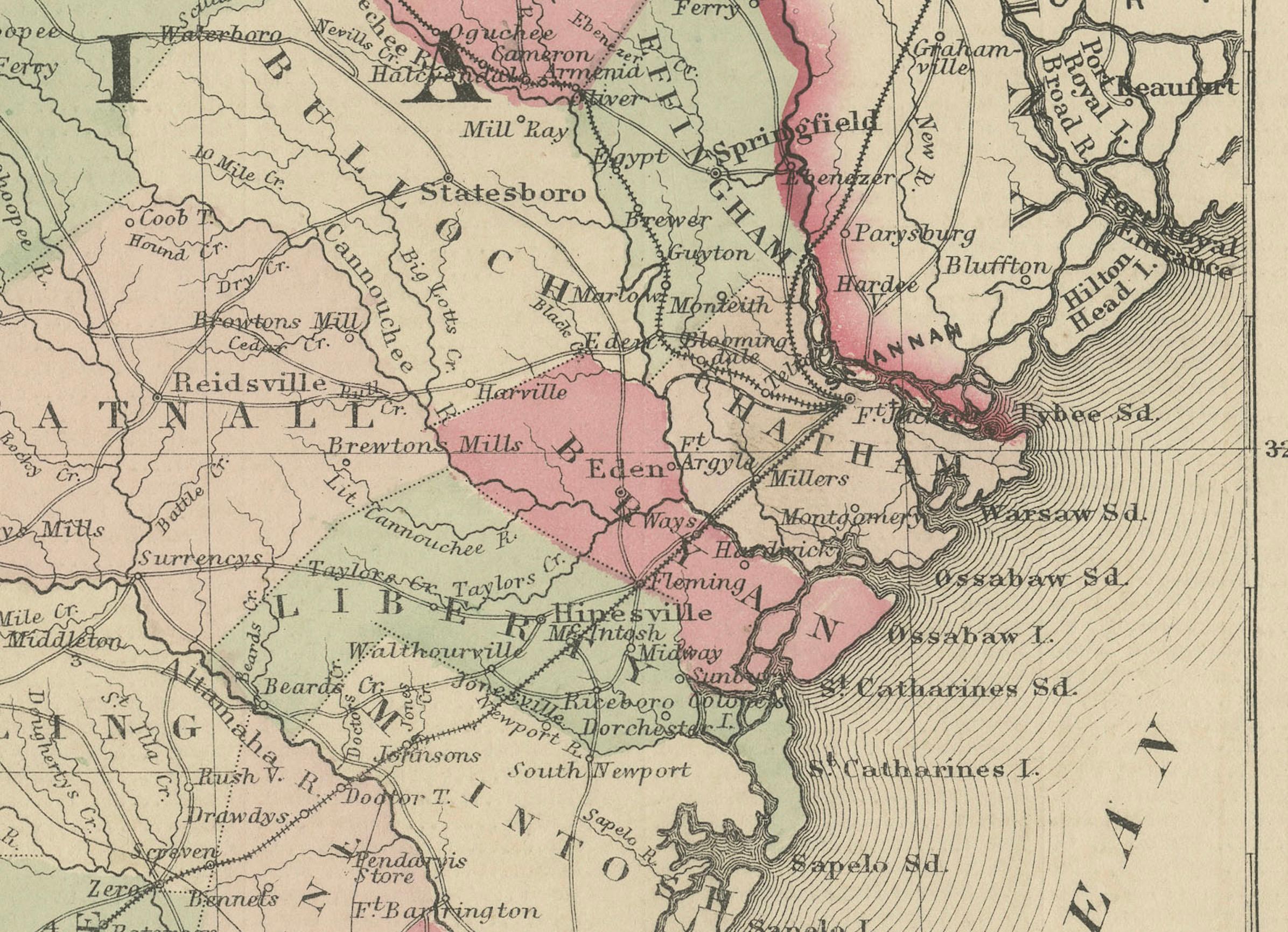 Intéressante carte de la Floride de l'époque de la guerre civile de 1864 avec détails de la côte du golfe du Mexique Bon état - En vente à Langweer, NL