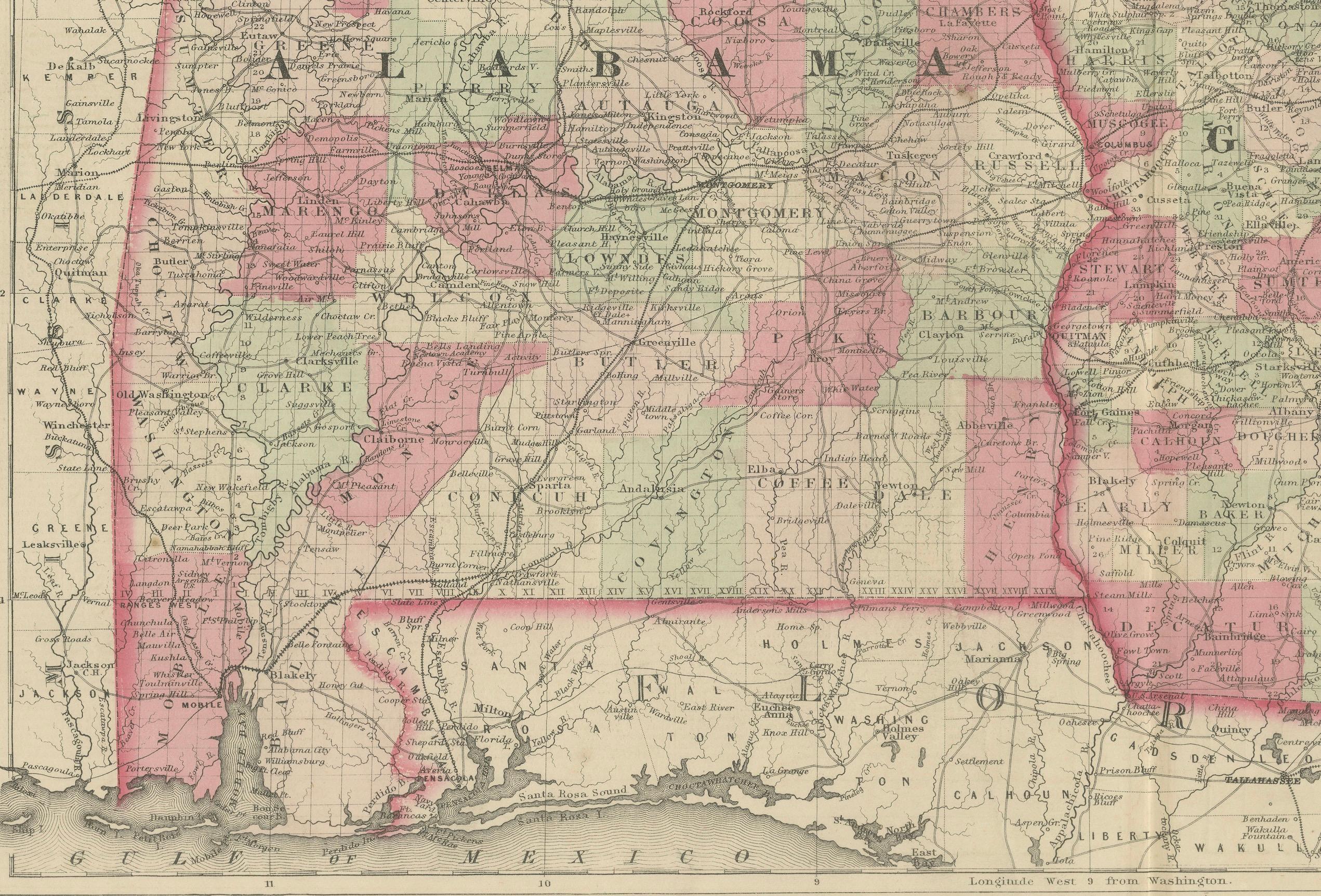 Papier Intéressante carte de la Floride de l'époque de la guerre civile de 1864 avec détails de la côte du golfe du Mexique en vente