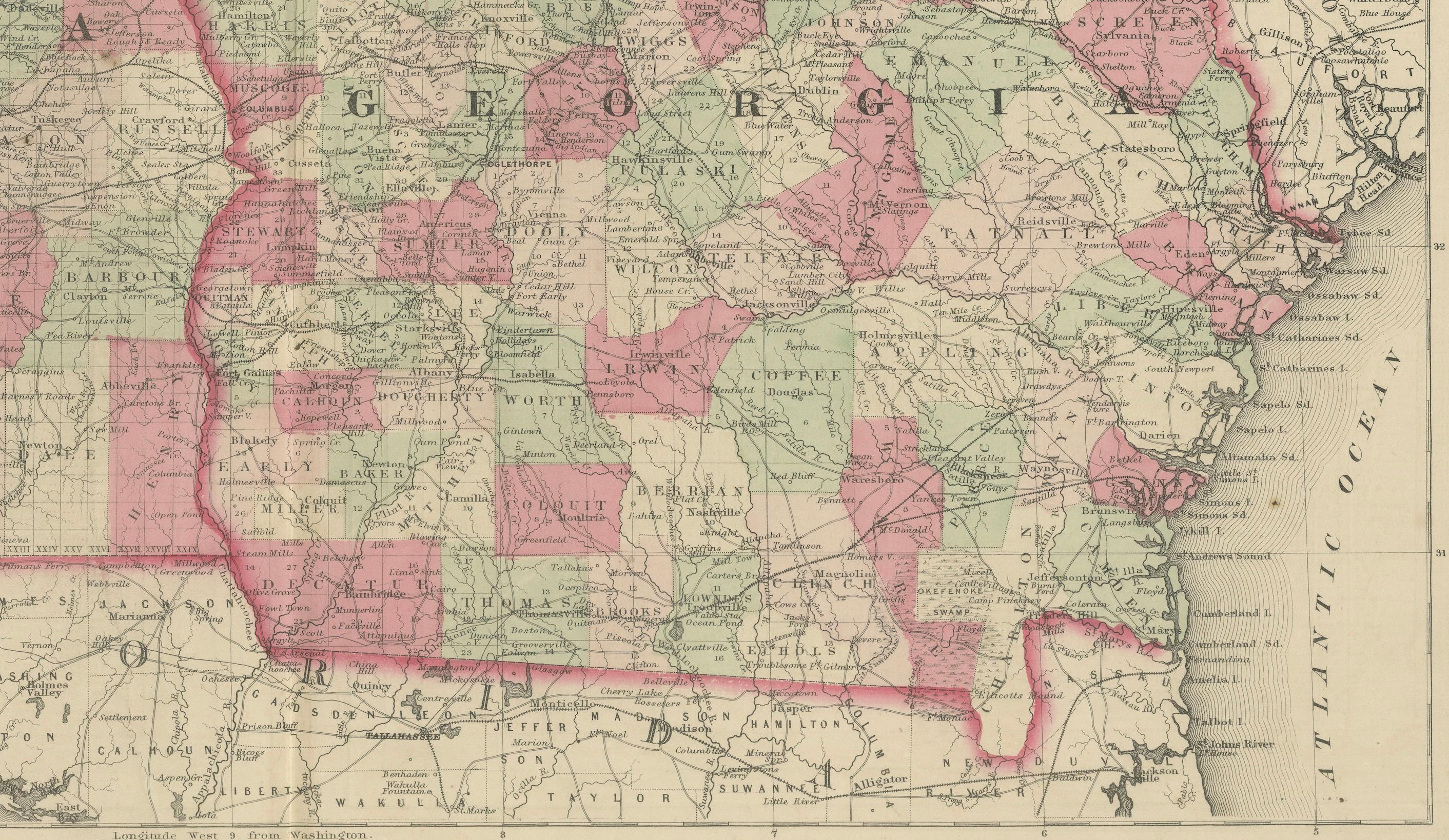 Intéressante carte de la Floride de l'époque de la guerre civile de 1864 avec détails de la côte du golfe du Mexique en vente 1