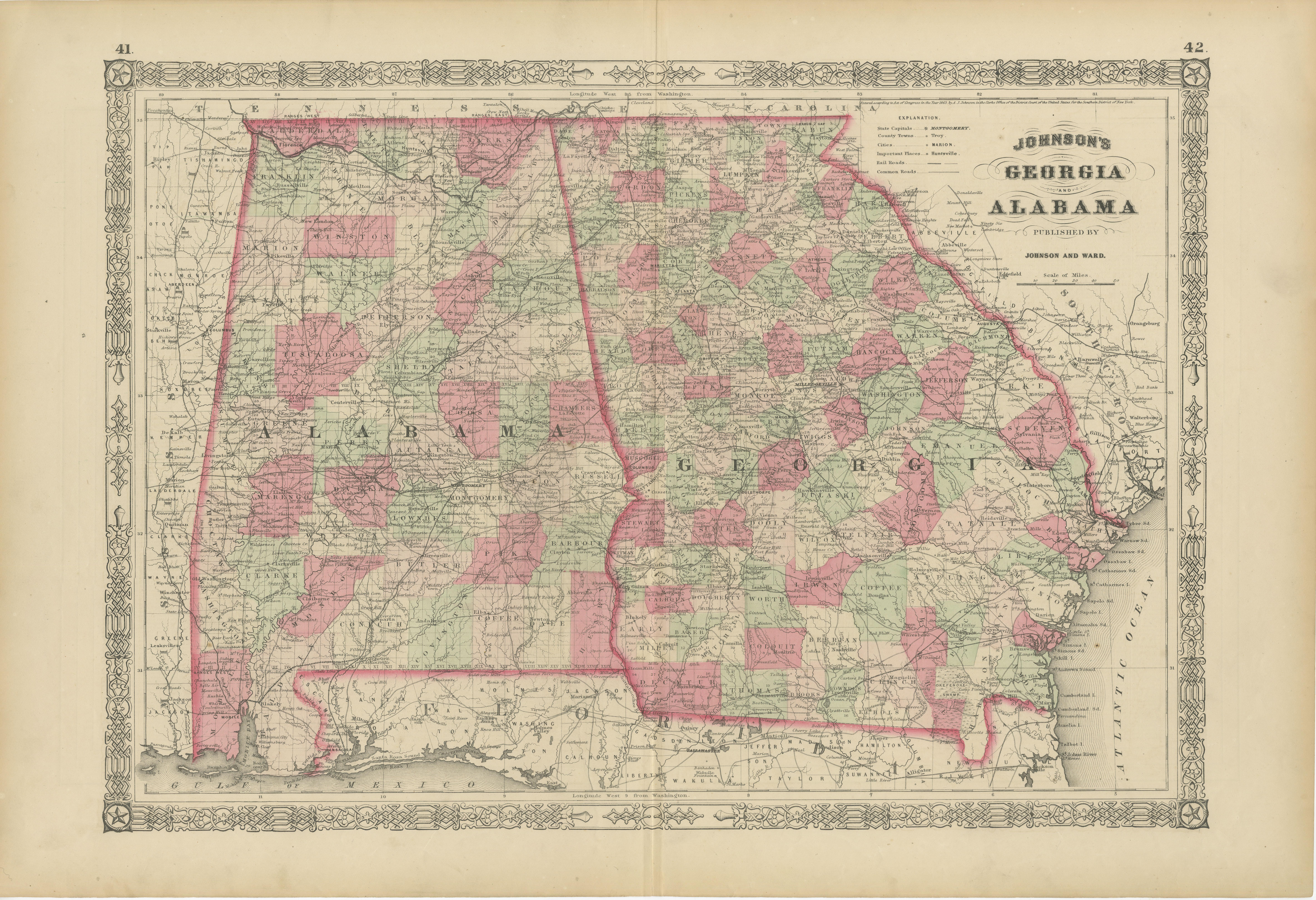 Intéressante carte de la Floride de l'époque de la guerre civile de 1864 avec détails de la côte du golfe du Mexique en vente 3