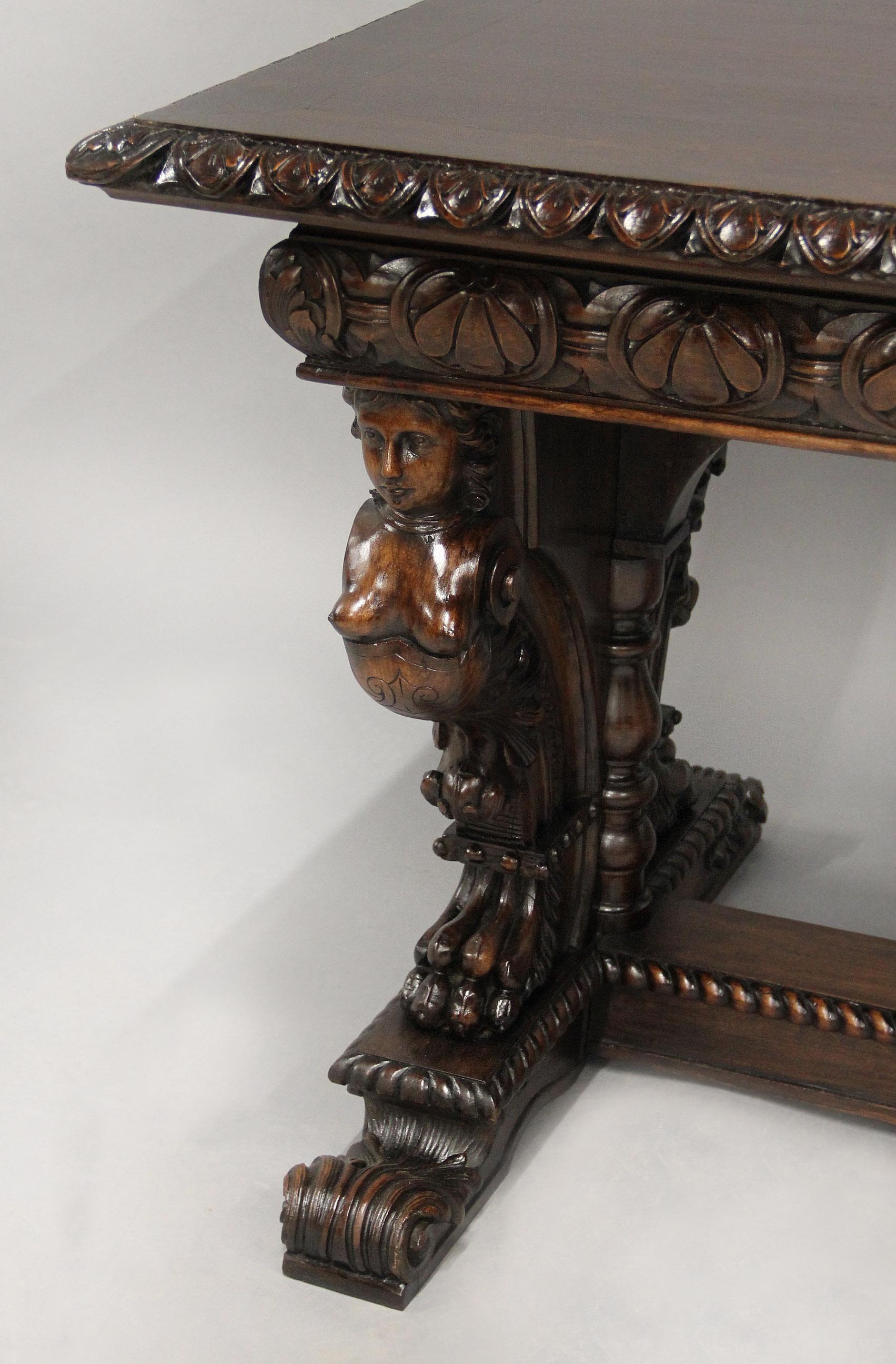 Interesting 19th Century American Renaissance Style Carved Oak Refectory Table In Good Condition For Sale In Long Island City, NY
