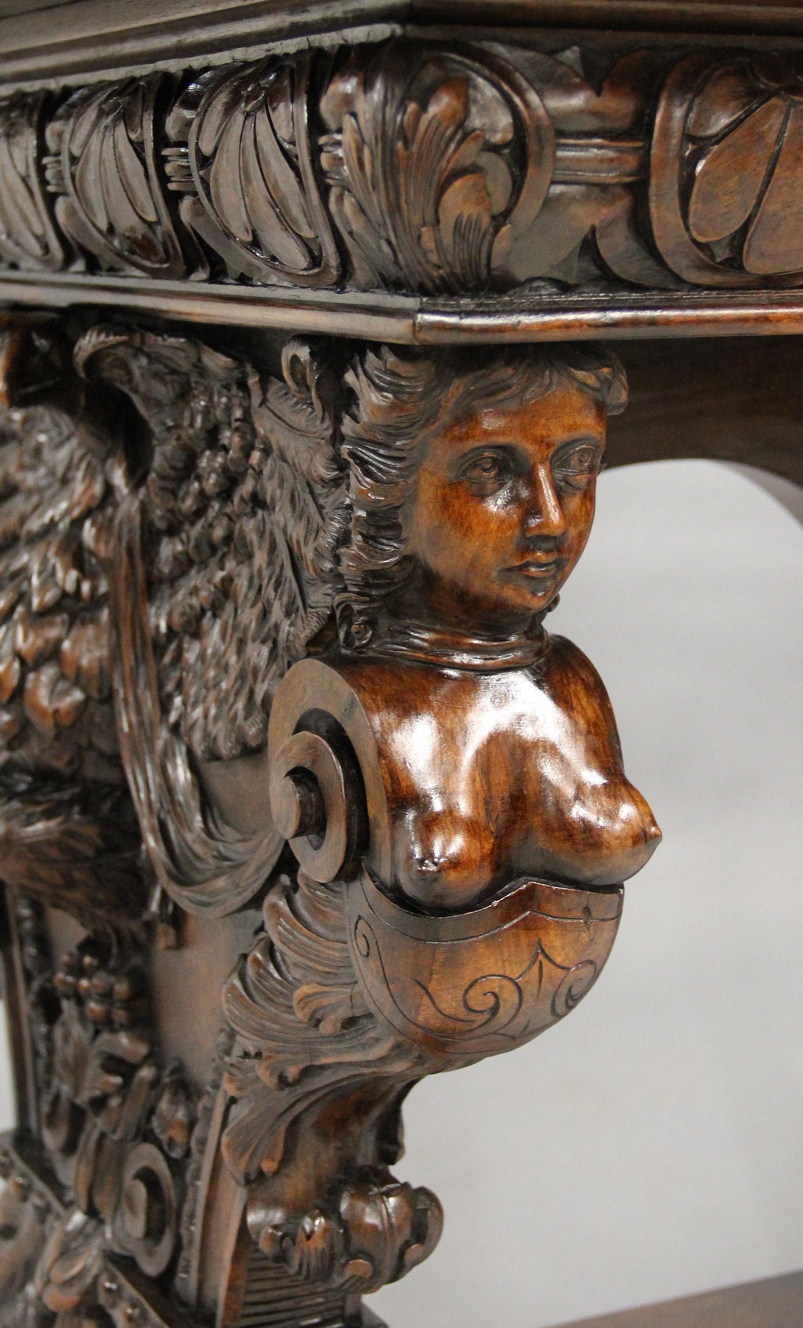 Interesting 19th Century American Renaissance Style Carved Oak Refectory Table For Sale 1
