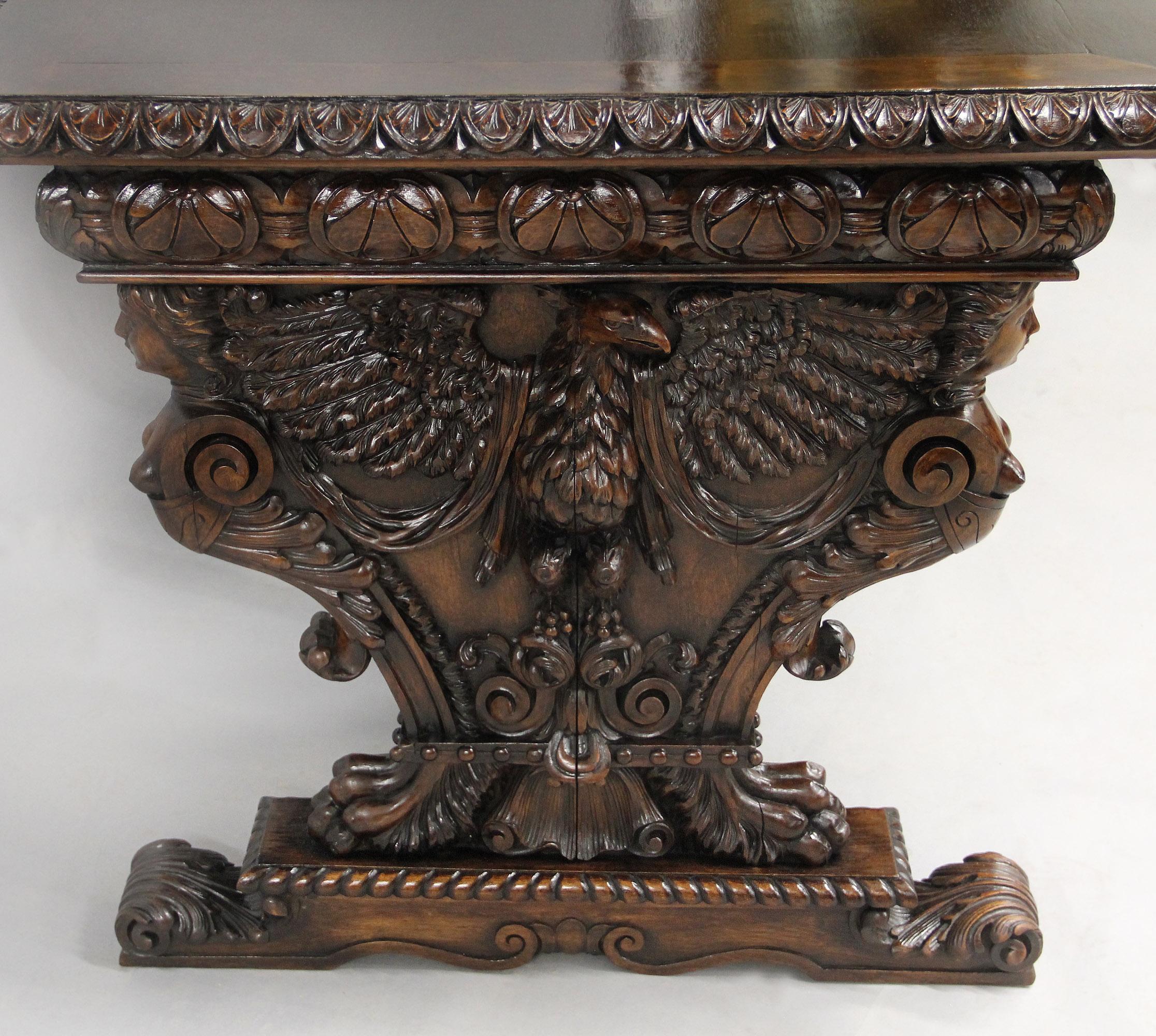 Interesting 19th Century American Renaissance Style Carved Oak Refectory Table For Sale 4