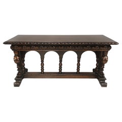 Interessante tavolo da refettorio in stile rinascimentale americano del XIX secolo, intagliato, in Oak Oak
