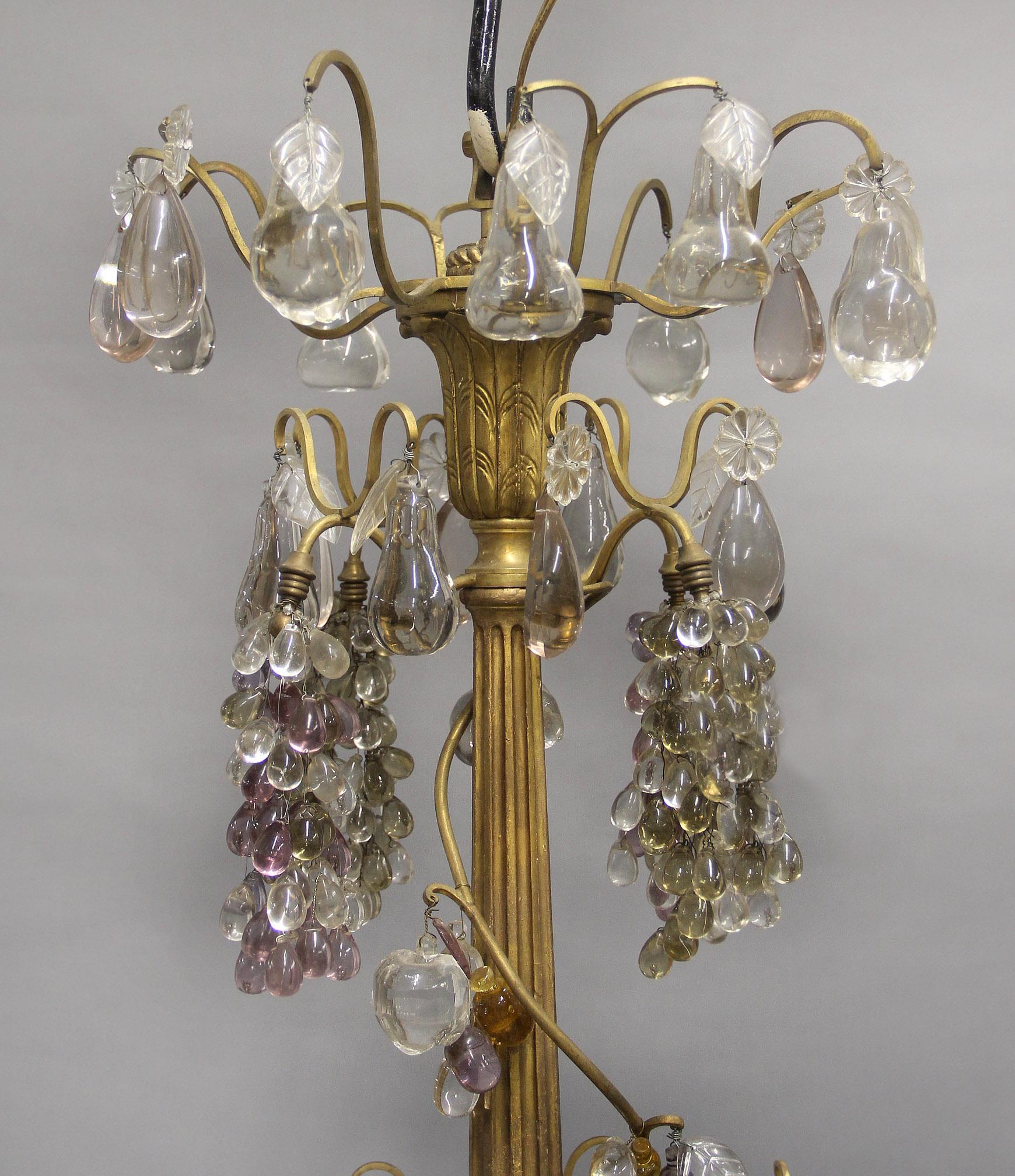 Belle Époque Interesting 19th Century Giltwood, Gilt Bronze and Fruit Crystal Chandelier For Sale