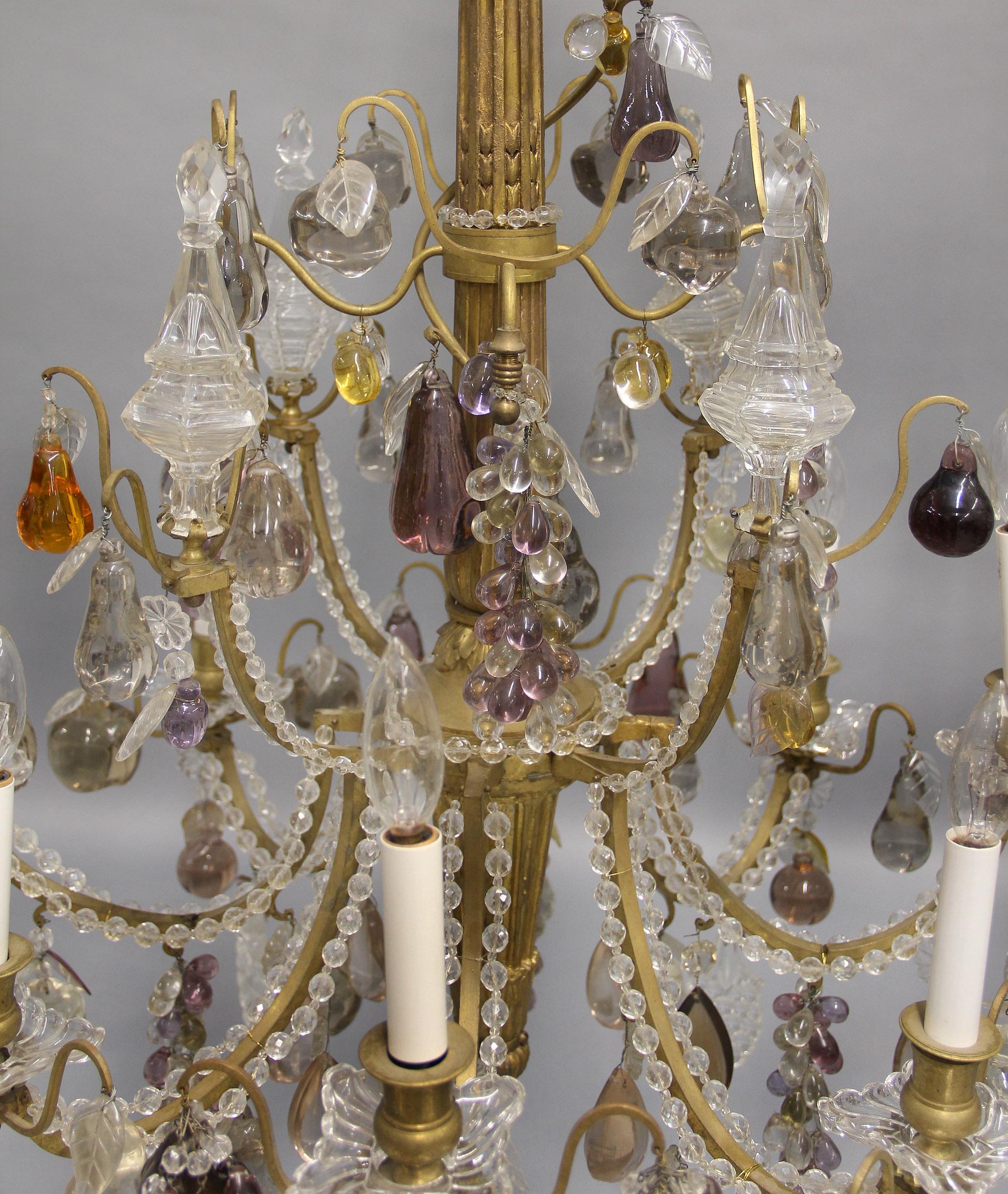 French Interesting 19th Century Giltwood, Gilt Bronze and Fruit Crystal Chandelier For Sale