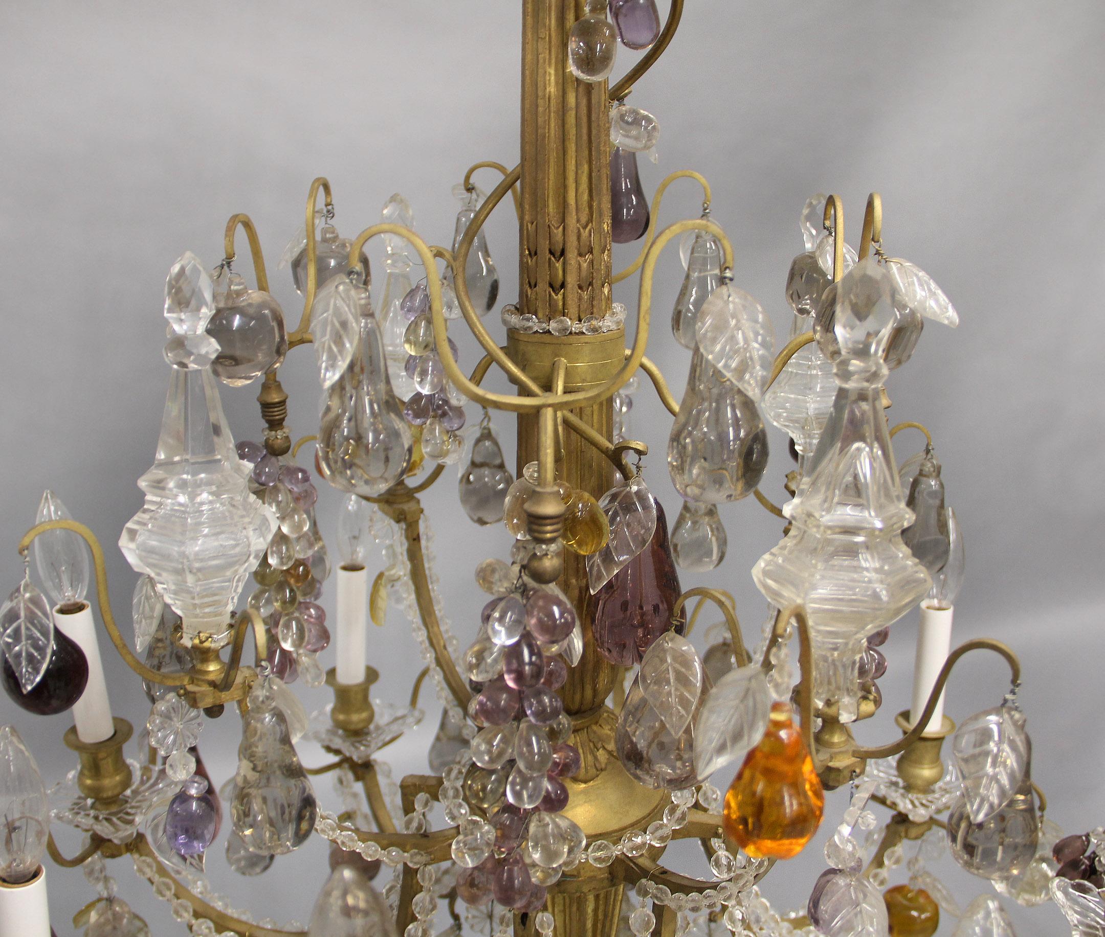 Interesting 19th Century Giltwood, Gilt Bronze and Fruit Crystal Chandelier In Good Condition For Sale In Long Island City, NY