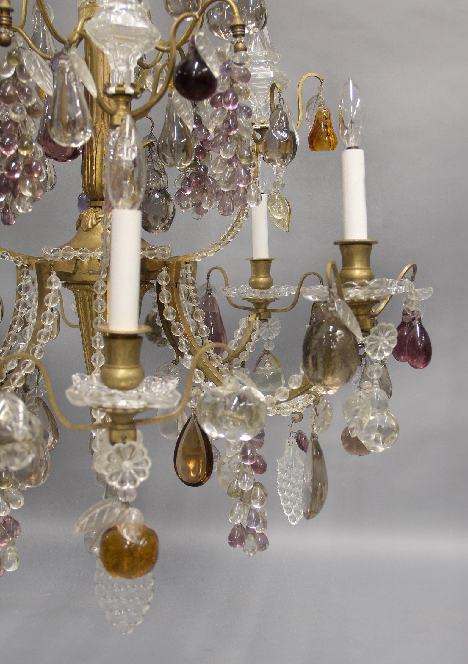 Interesting 19th Century Giltwood, Gilt Bronze and Fruit Crystal Chandelier For Sale 1