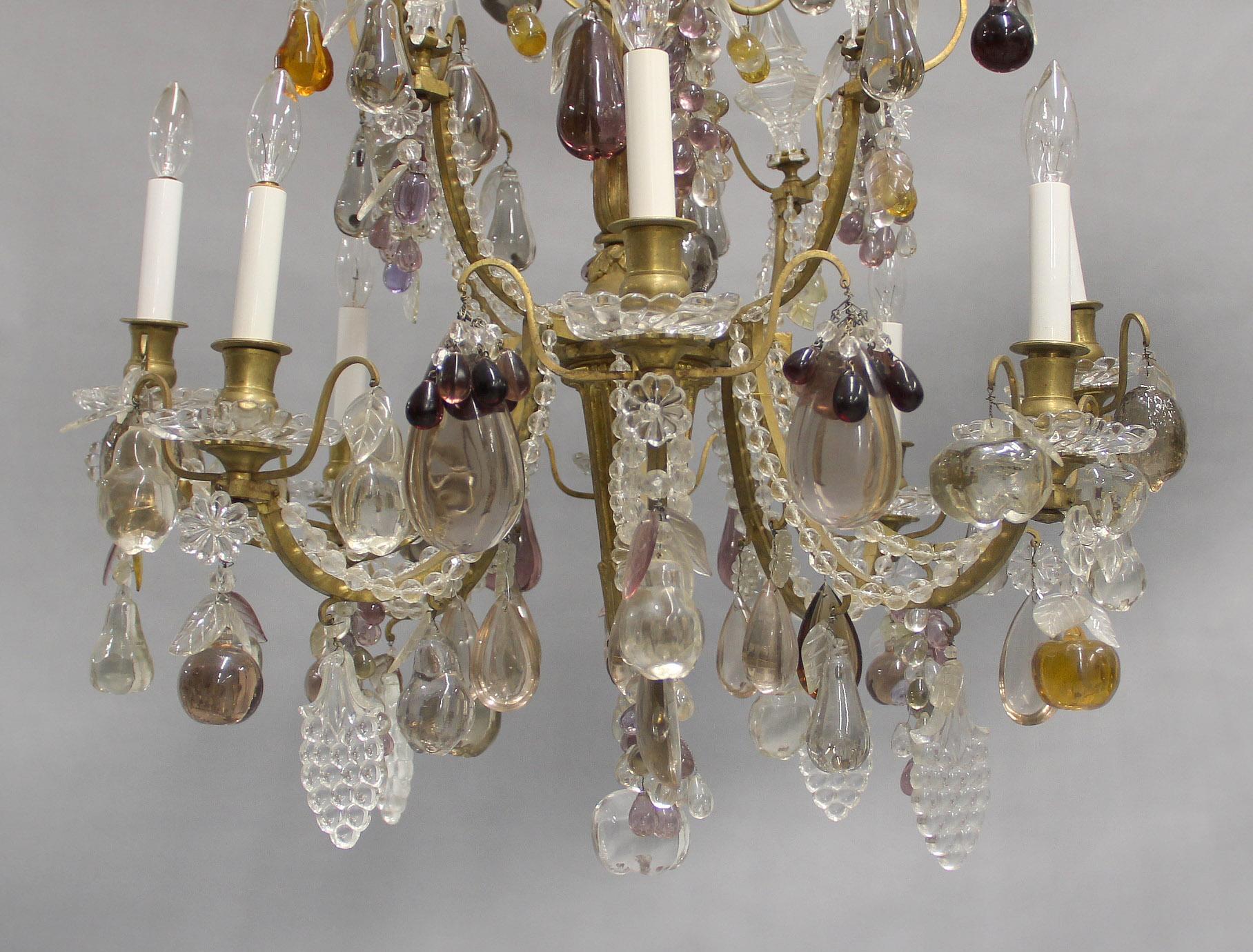 Interesting 19th Century Giltwood, Gilt Bronze and Fruit Crystal Chandelier For Sale 3