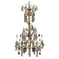 Interesting 19th Century Giltwood, Gilt Bronze and Fruit Crystal Chandelier