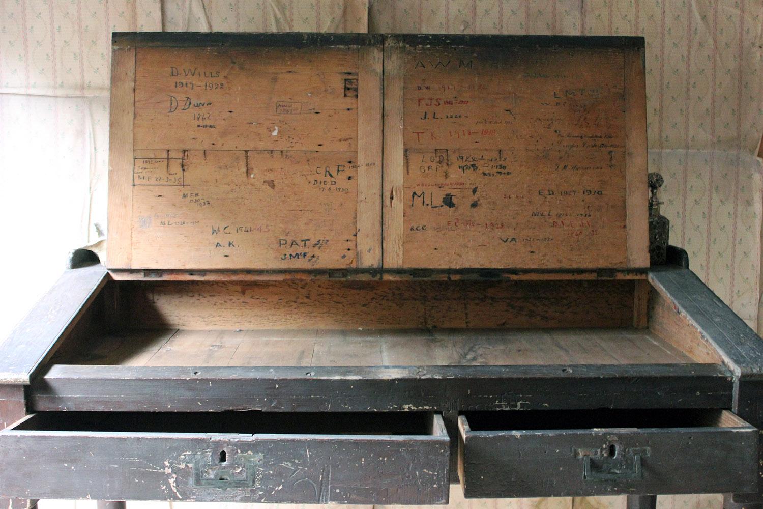 Late Victorian Interesting 19th Century Painted Pine & Graffitied Clerk’s Desk, circa 1870