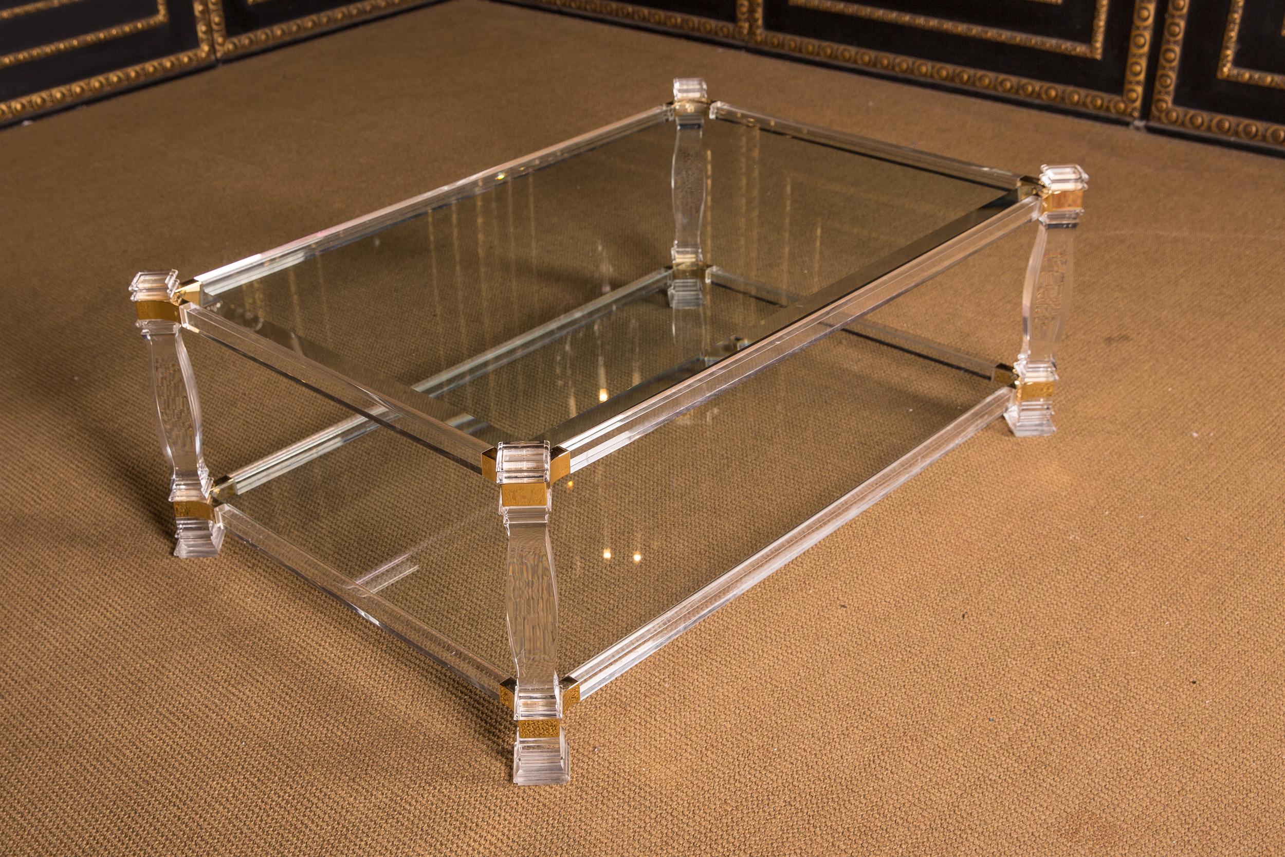 Interesting Acrylic Couch Table with Gold Painting Glass glazed For Sale 1