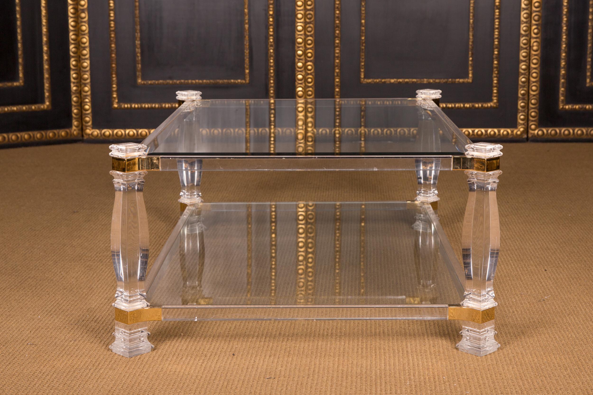 Interesting Acrylic Couch Table with Gold Painting Glass glazed For Sale 3
