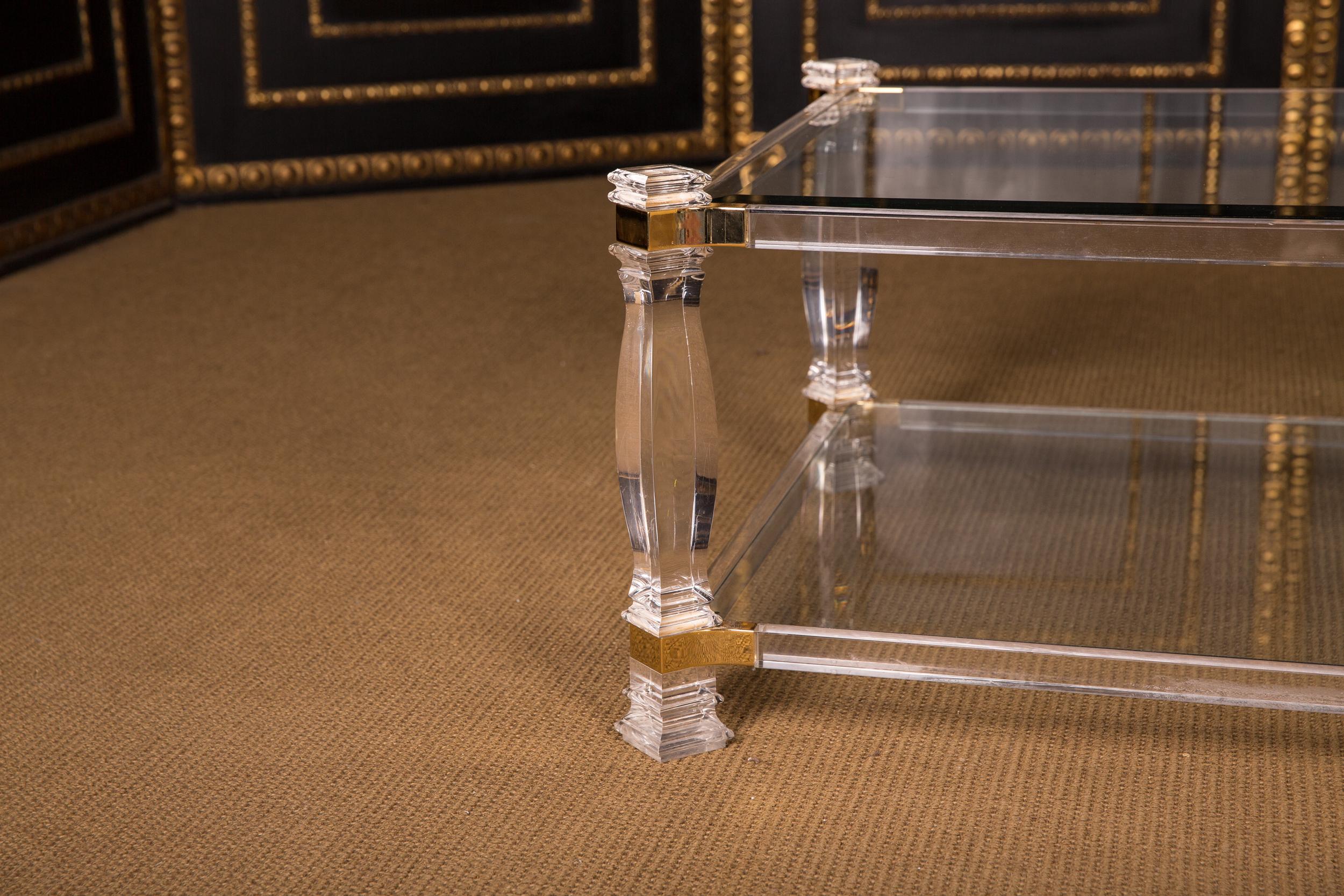 Modern Interesting Acrylic Couch Table with Gold Painting Glass glazed For Sale