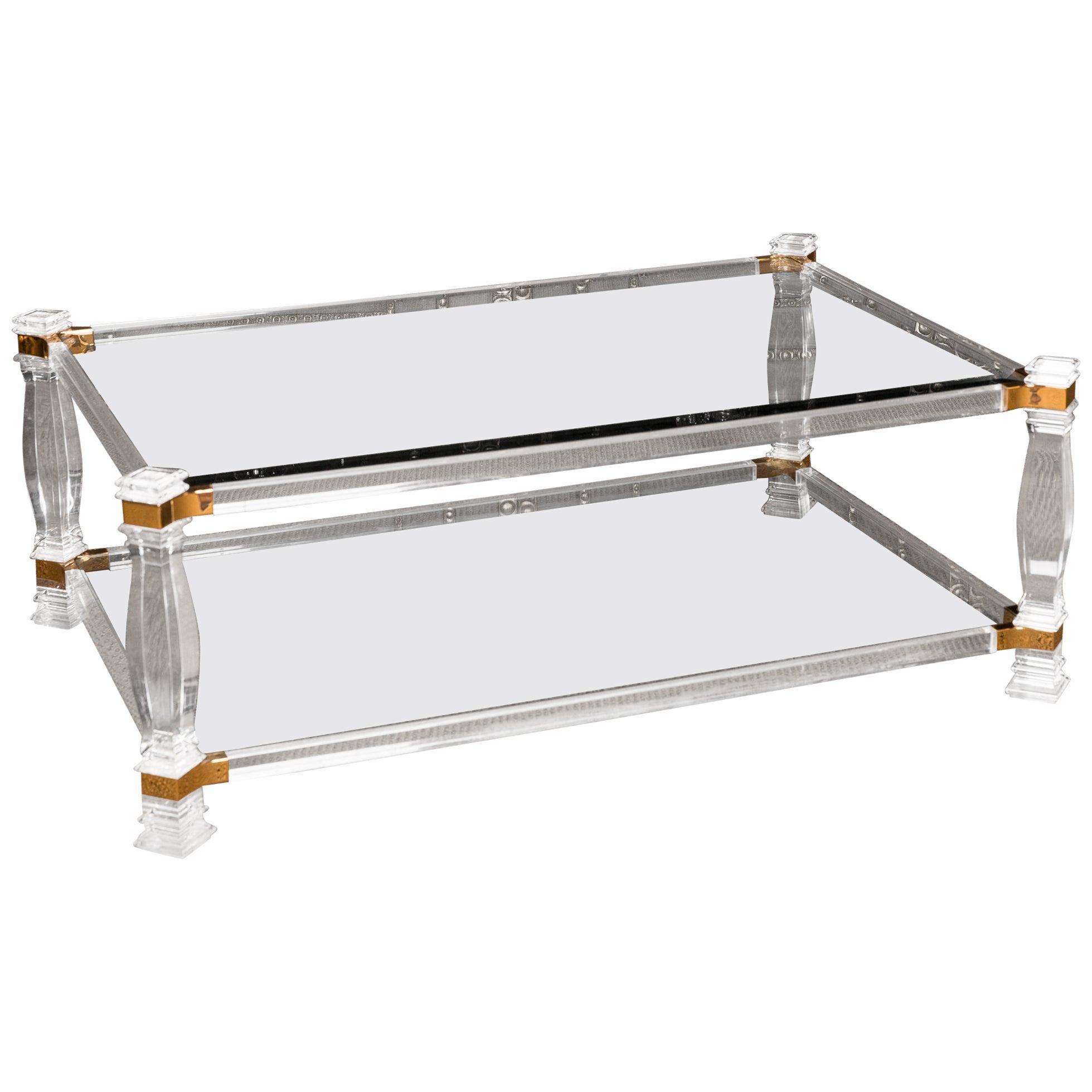 Interesting Acrylic Couch Table with Gold Painting Glass glazed