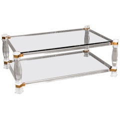 Interesante Mesa de Sofá Acrílica con Cristal Pintado Dorado Vidriado