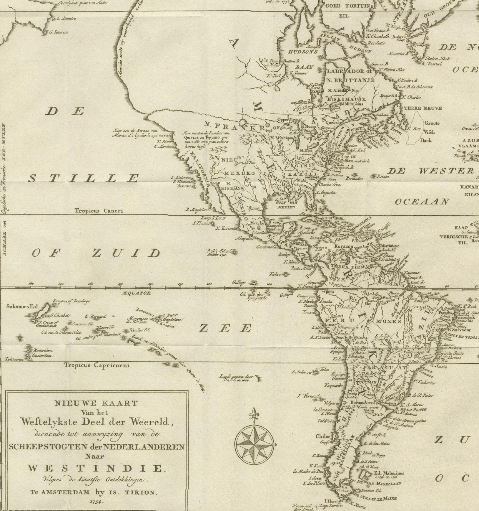 18th Century Interesting and Decorative Dutch Antique Map of the Americas