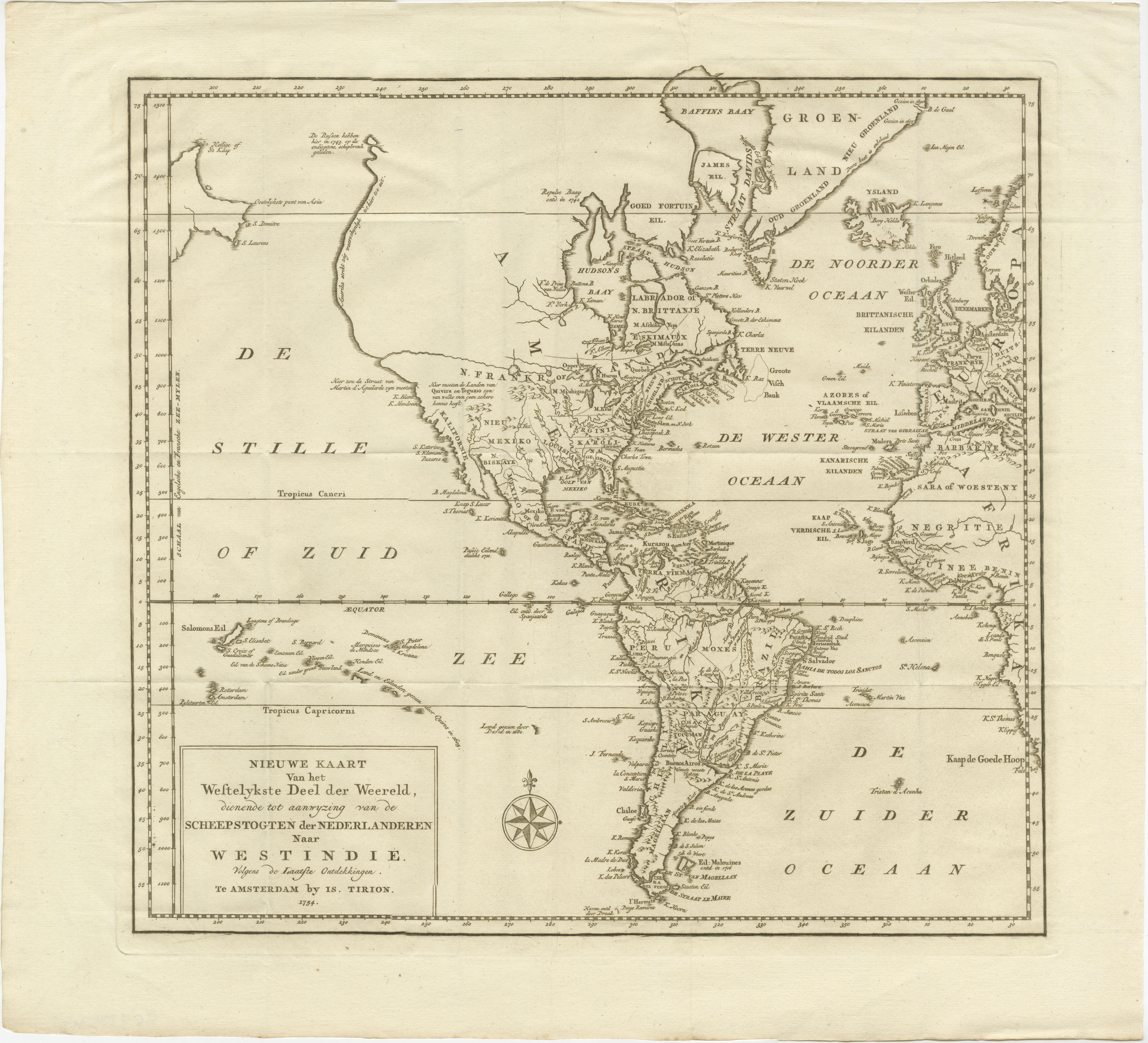 Interesting and Decorative Dutch Antique Map of the Americas 1