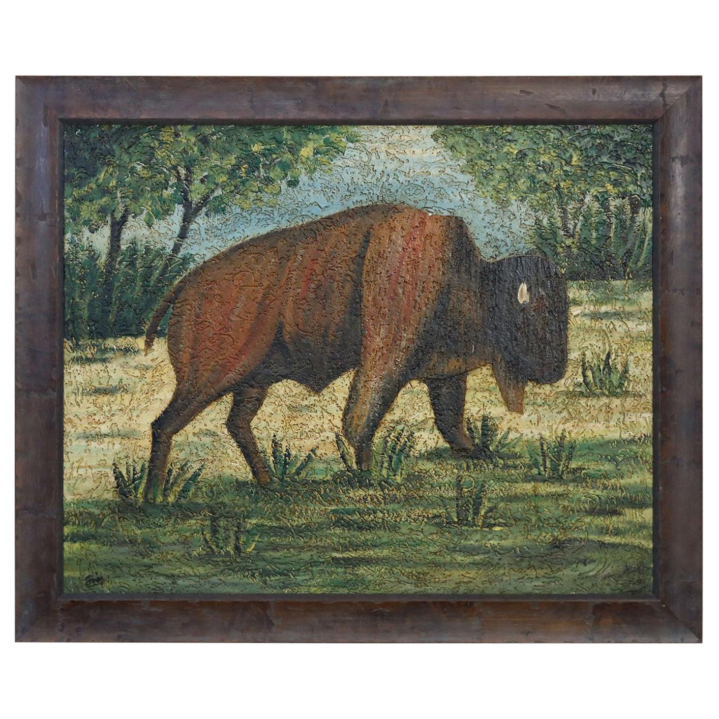 Interesting and Large Painting of a Buffalo from Belgium