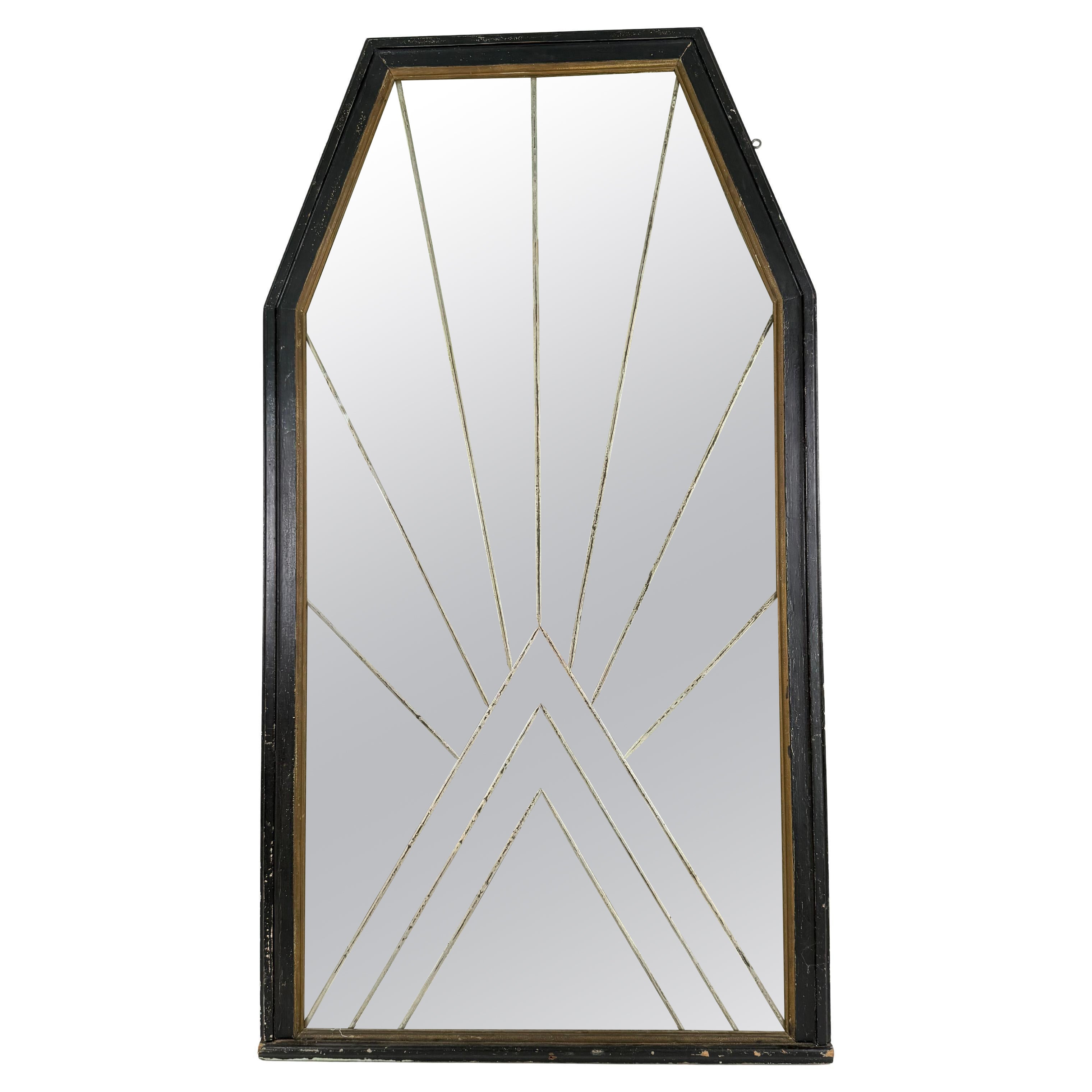 interesting and Unusual Art Deco Mirror with etched geometric lines For Sale