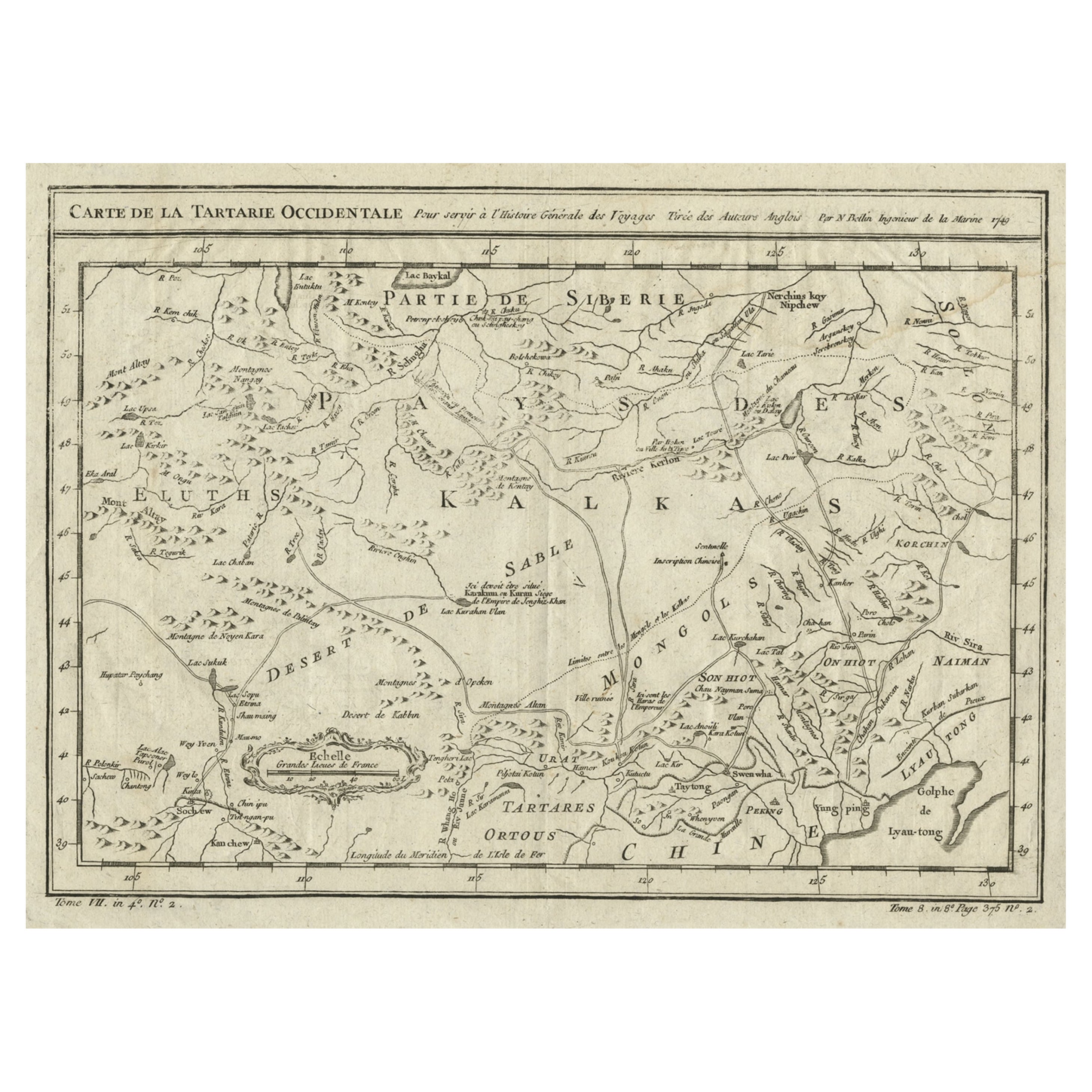 Carte ancienne de Tartary et d'Asie du Nord-Est, 1749